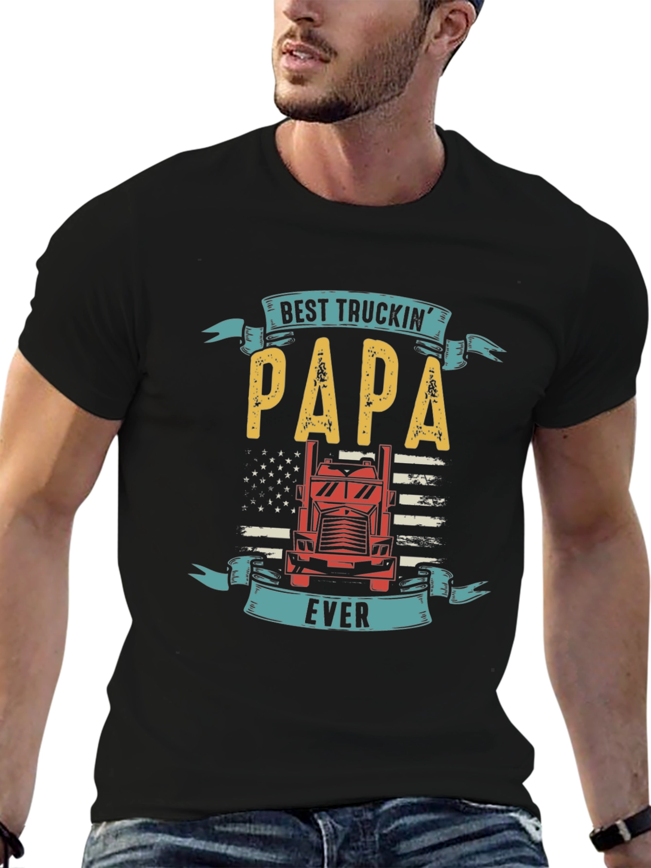 Black Best Truckin' Papa Ever T-Shirt view 6