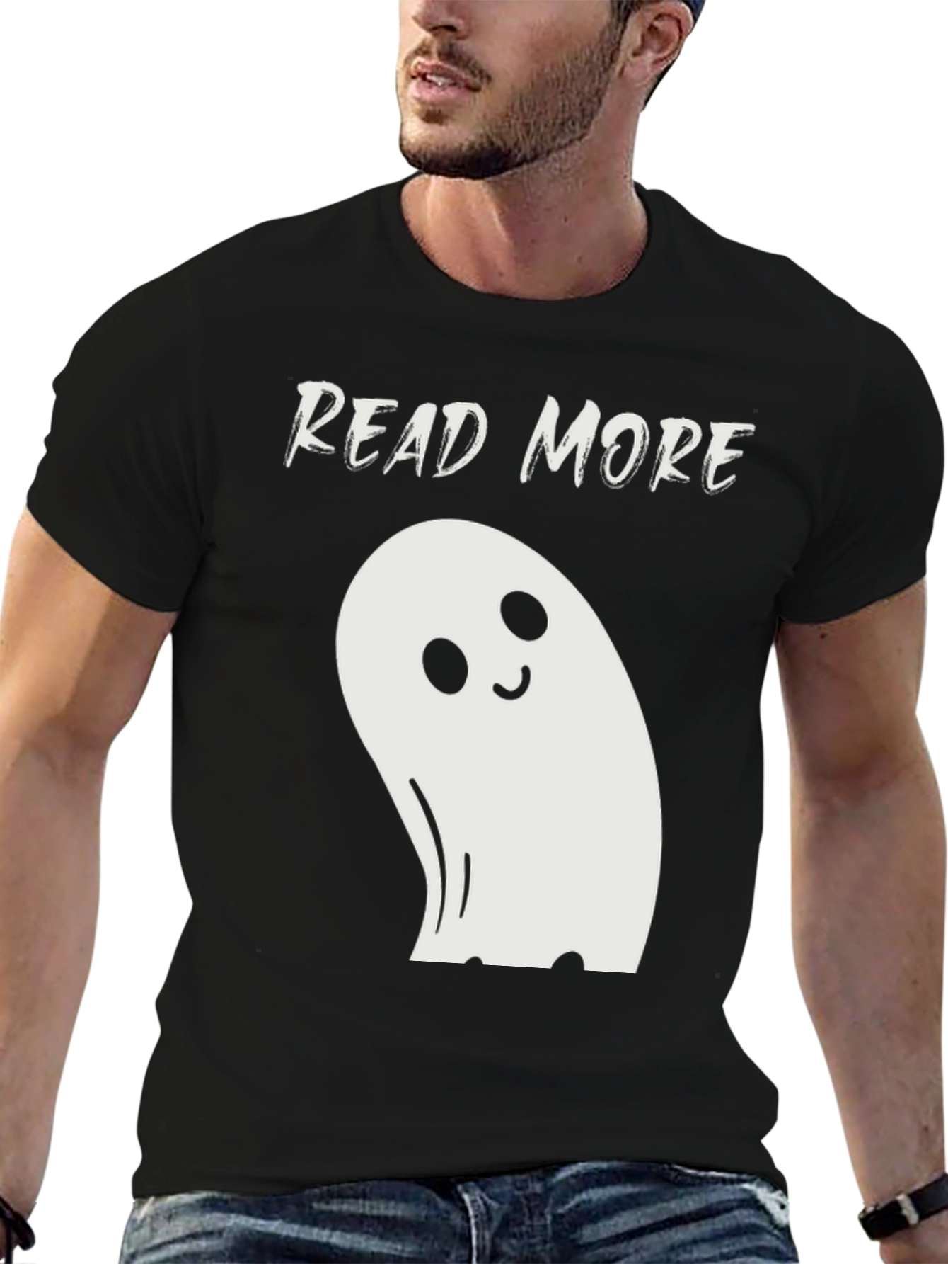 Black Read More Ghost T-Shirt - Black Cotton Blend view 6