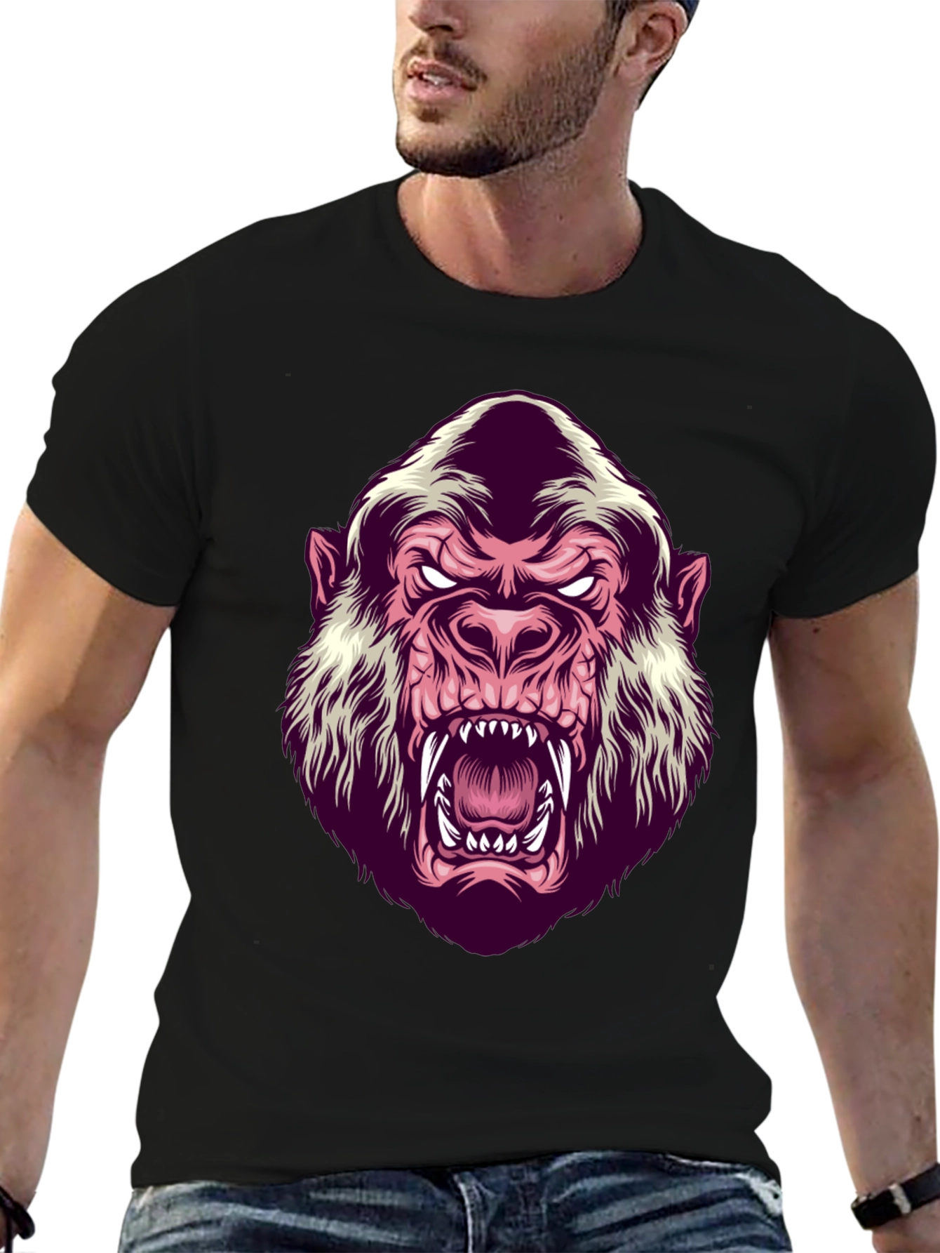 Black Men's Black Gorilla Graphic T-Shirt view 6