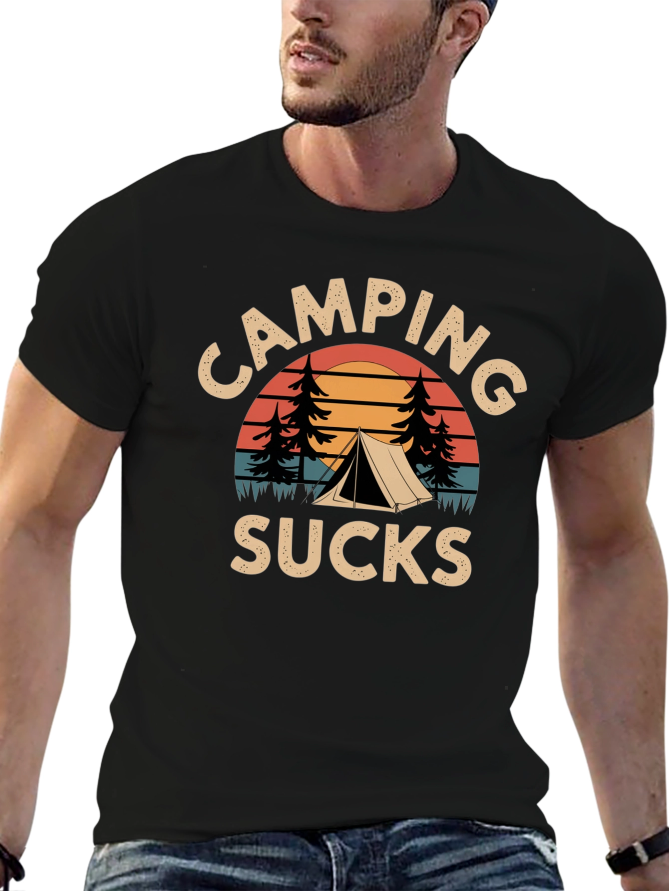 Black Camping Sucks Graphic Tee - Outdoor Humor Shirt view 6