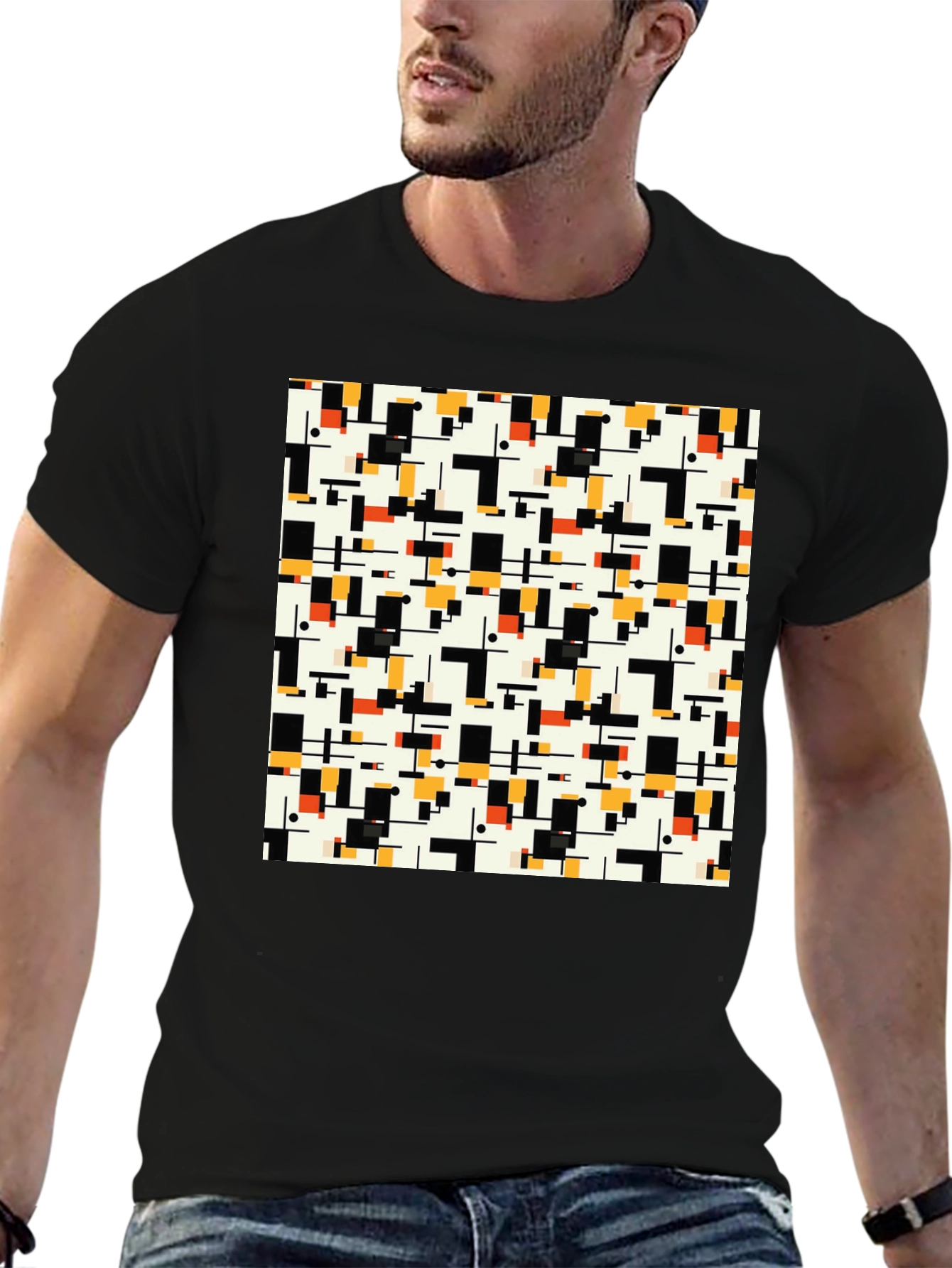Black Geometric Pattern T-Shirt - Modern Abstract Design view 6