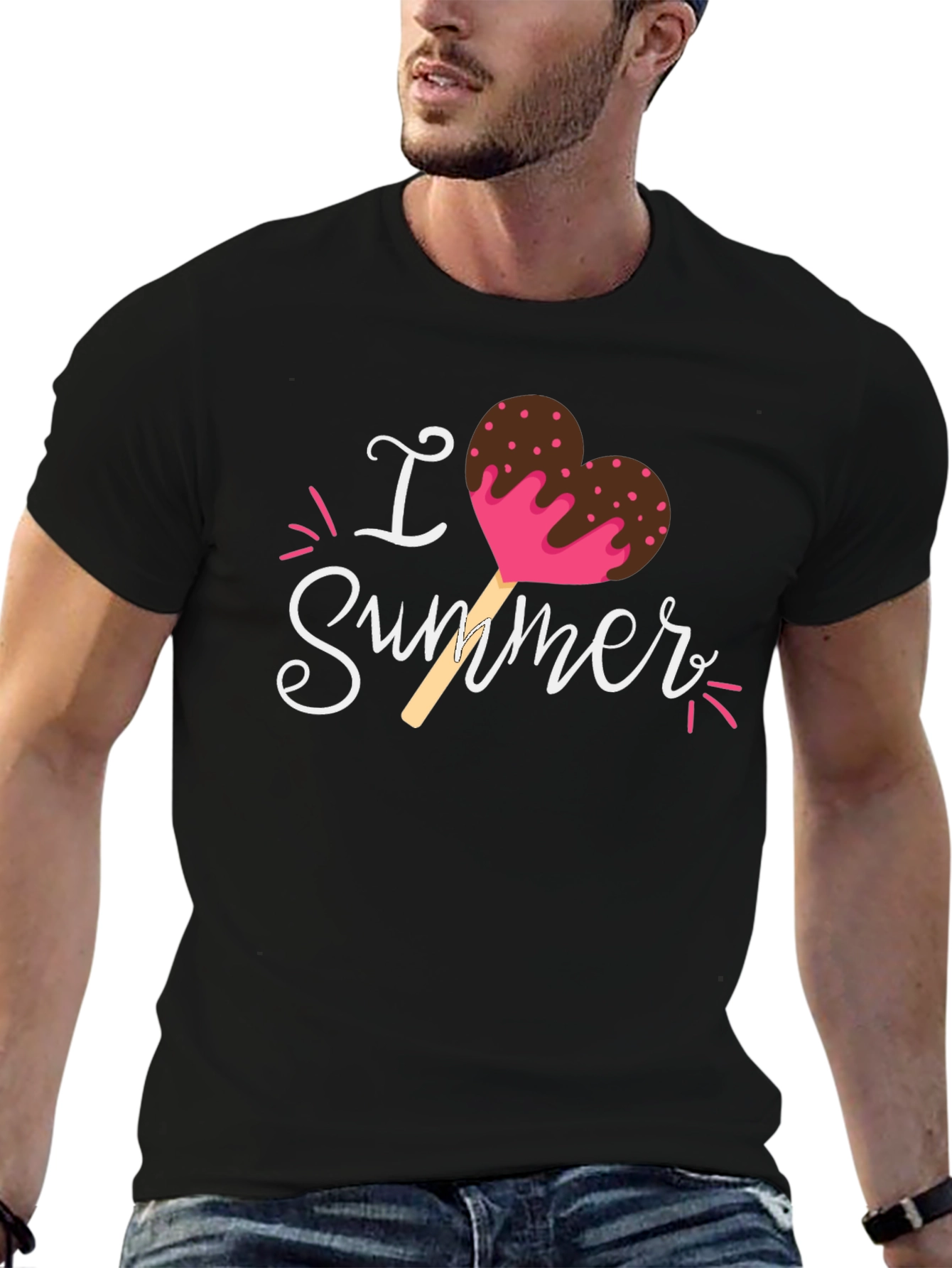 Black I Love Summer Heart Ice Cream Graphic T-Shirt view 6
