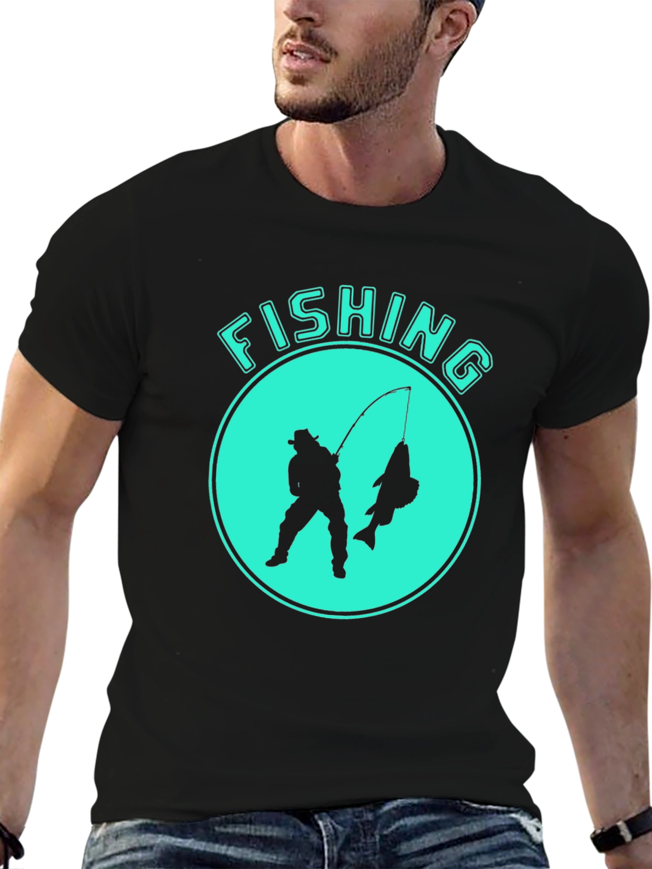 Black Fishing Graphic Tee - Black Cotton Blend view 6