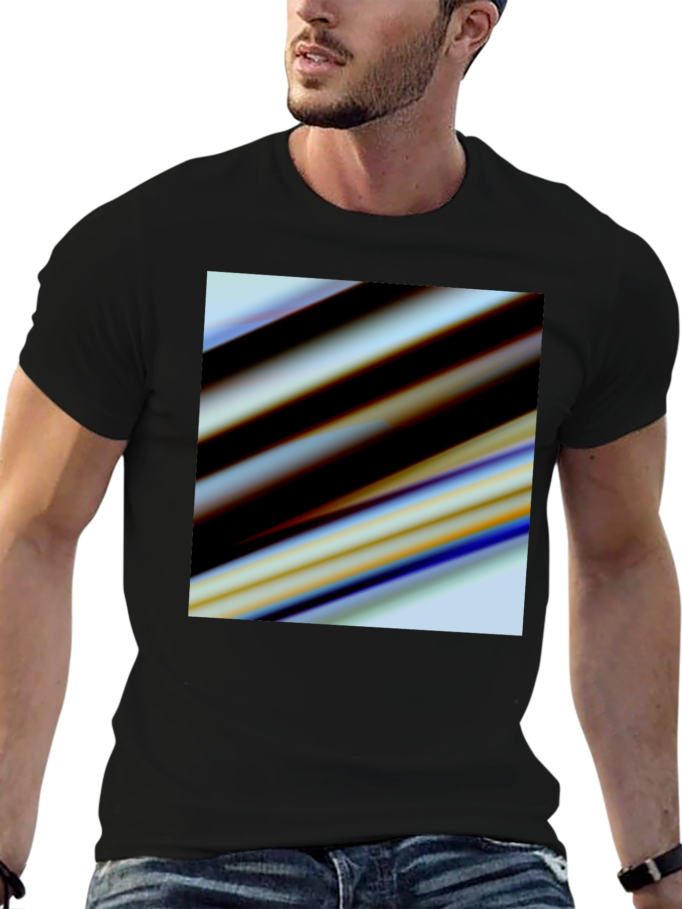 Black Abstract Stripe Graphic Black T-Shirt view 6