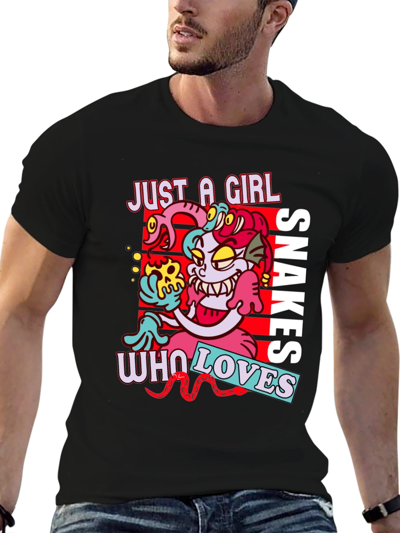 Black Just A Girl Who Loves Snakes Graphic T-Shirt view 6