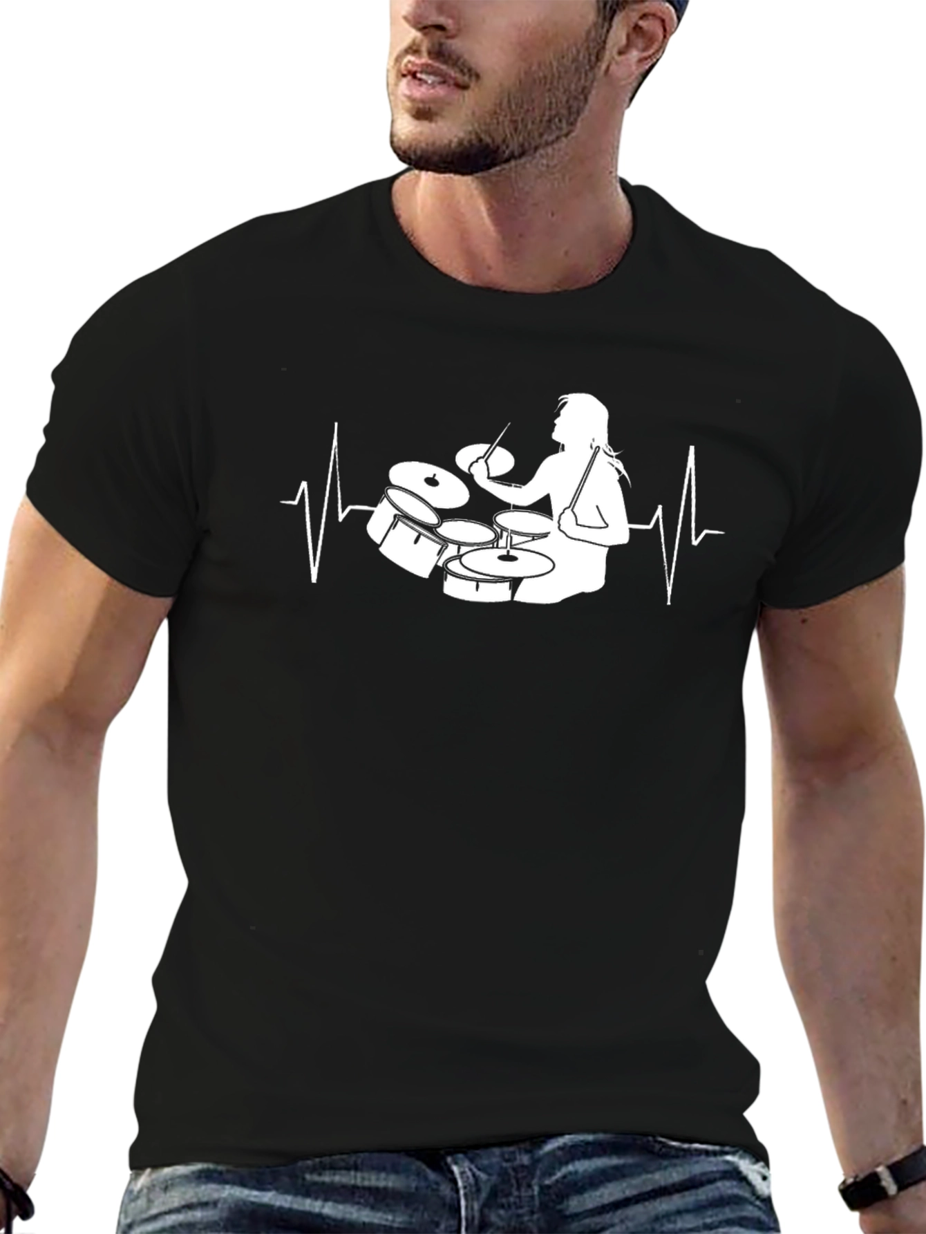 Black Drummer Heartbeat T-Shirt - Music Lover Tee view 6