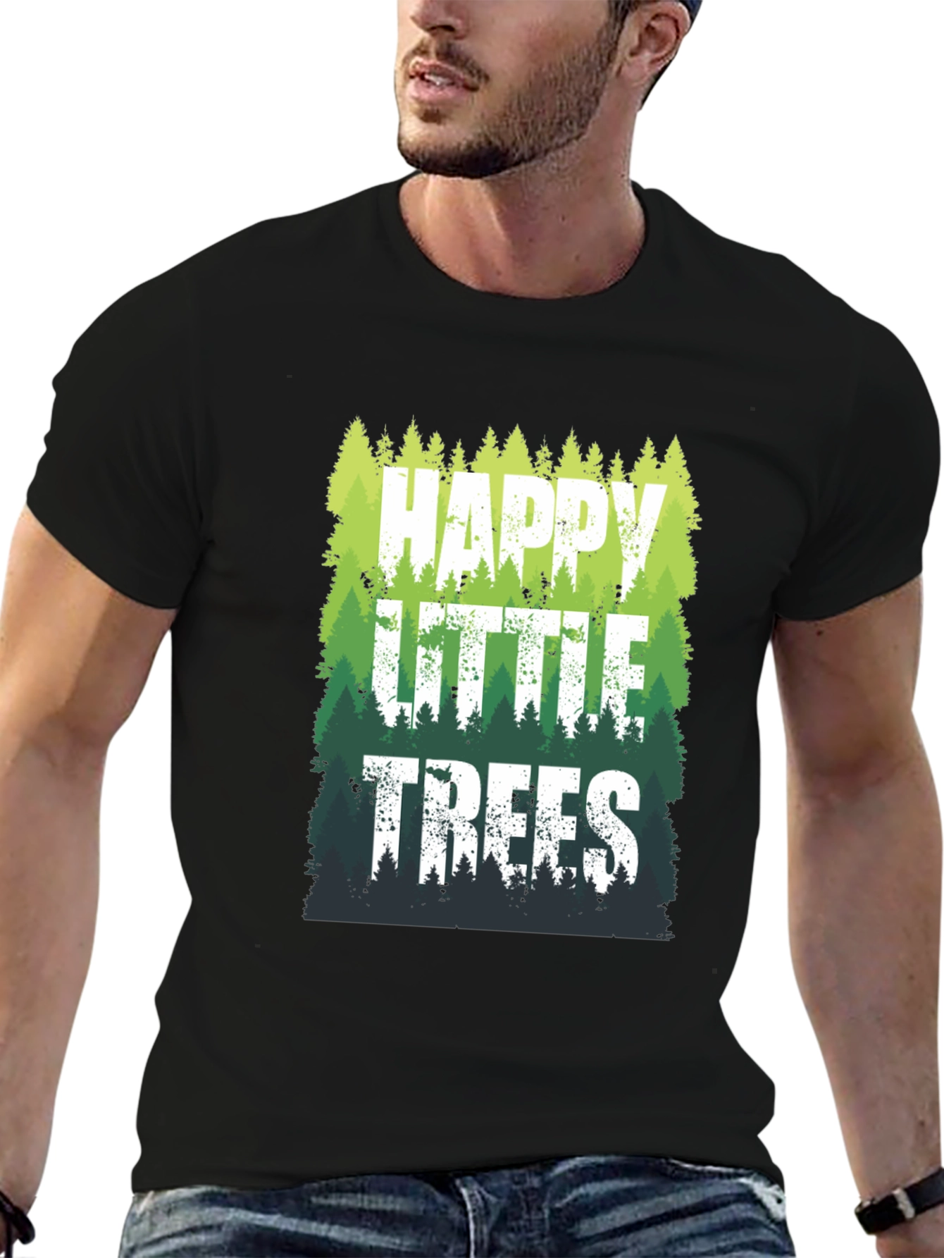 Black Happy Little Trees Graphic T-Shirt view 6