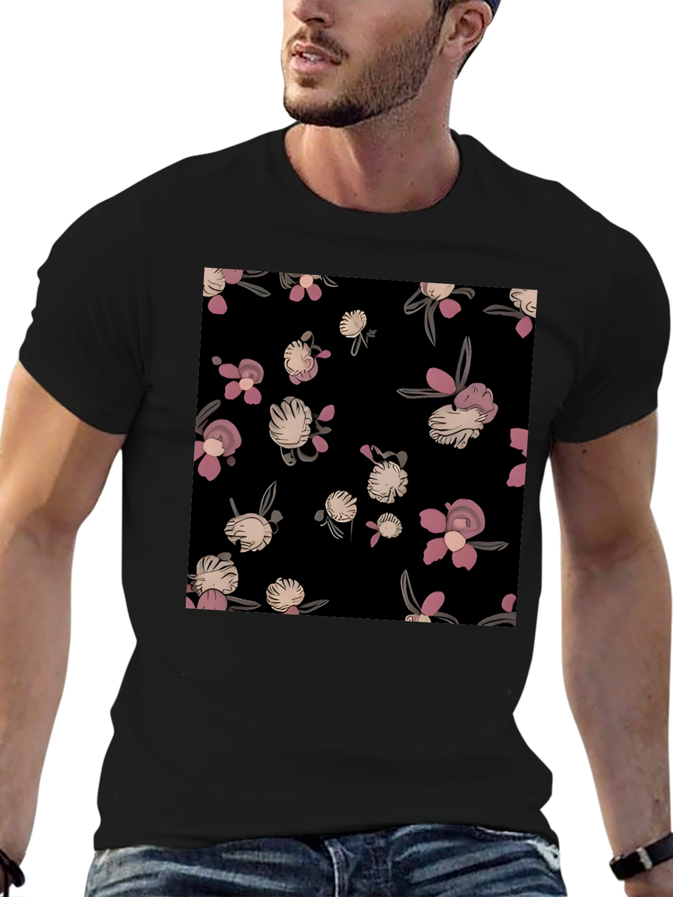 Black Floral Print Black T-Shirt - Casual Style view 6