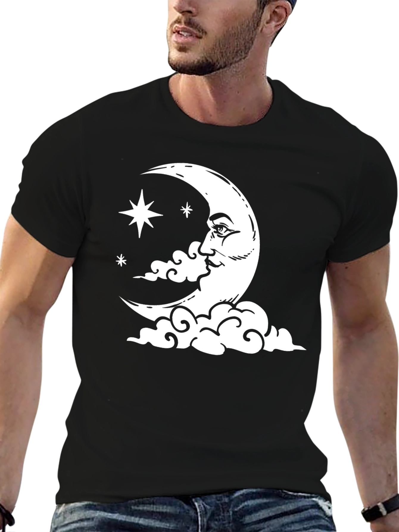 Black Celestial Moon & Stars Graphic T-Shirt view 6