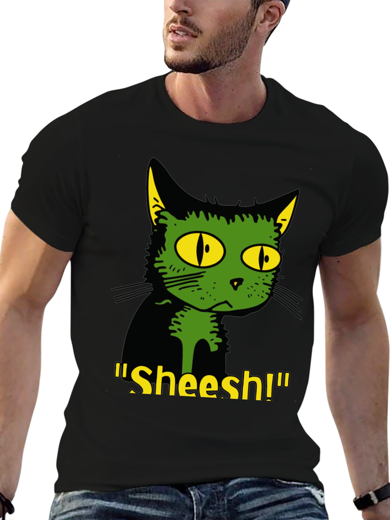 Black Sheesh Cat Graphic T-Shirt - Unique Design, Comfortable Fit view 6