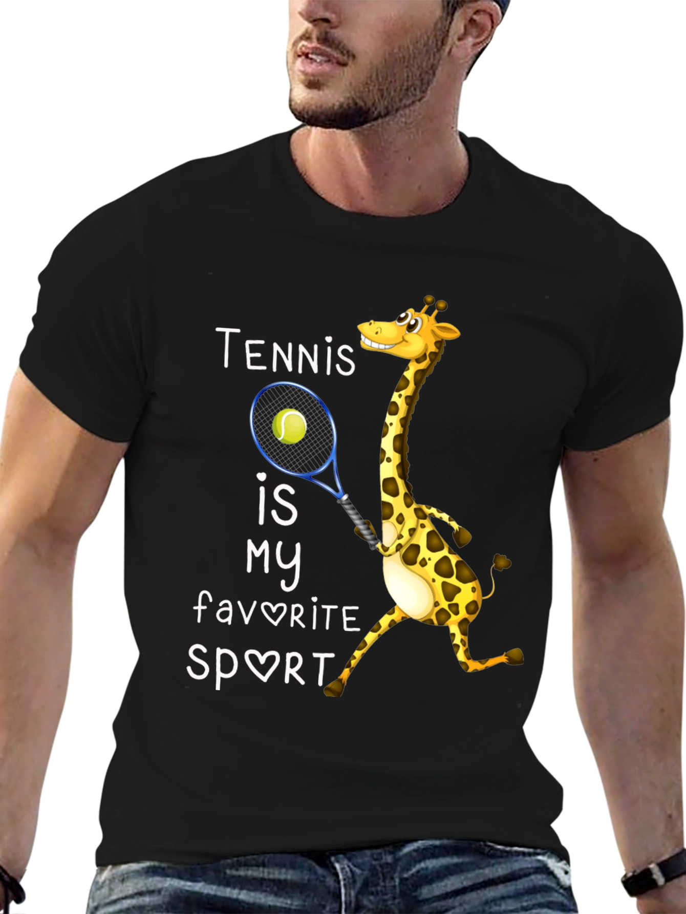 Black Tennis Giraffe Graphic T-Shirt view 6