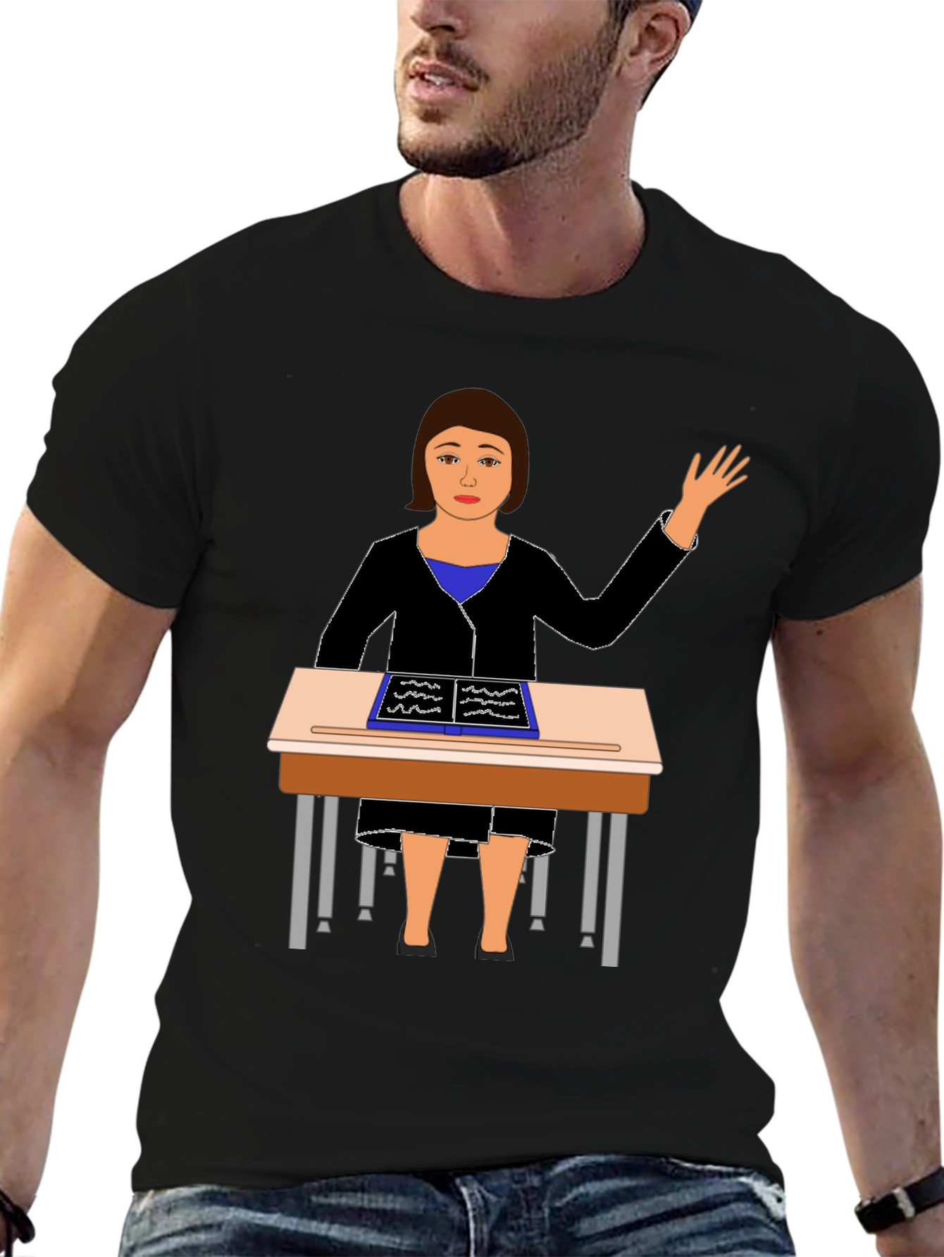 Black Teacher at Desk Graphic Tee view 6