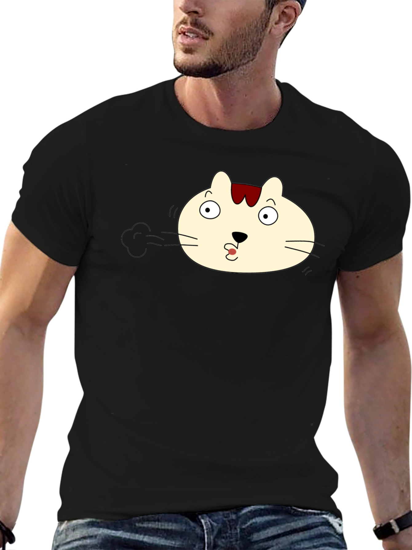 Black Funny Cat Face Black T-Shirt view 6