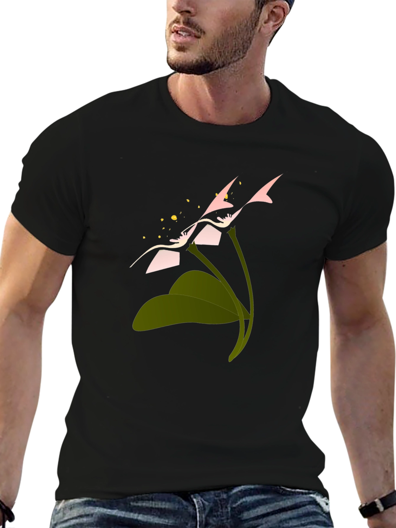 Black Stylish Black Tee with Floral Graphic view 6