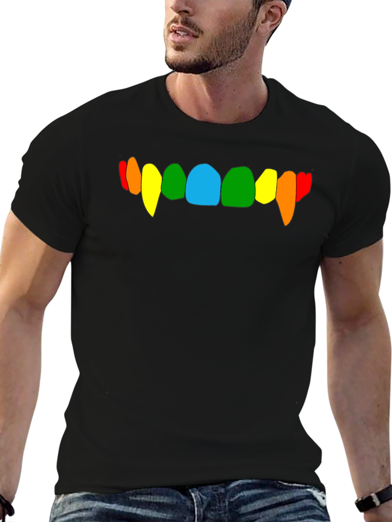 Black Rainbow Vampire Teeth Graphic Tee - Black Cotton T-Shirt view 6