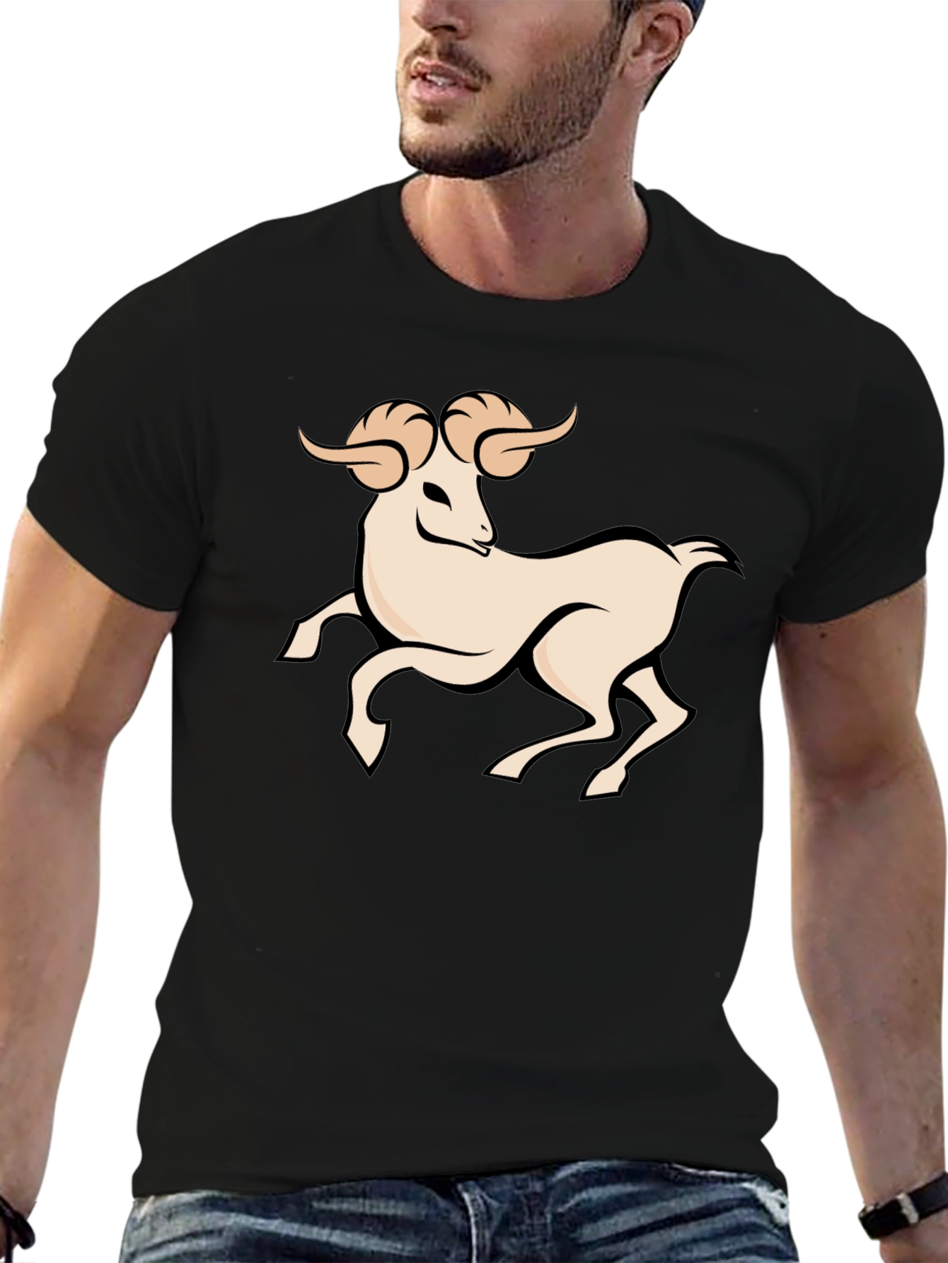 Black Black Graphic Tee - Aries Zodiac Ram Design view 6