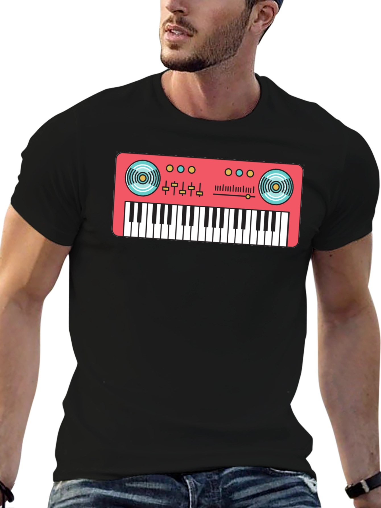 Black Synth Graphic T-Shirt - Retro Music Tee view 6