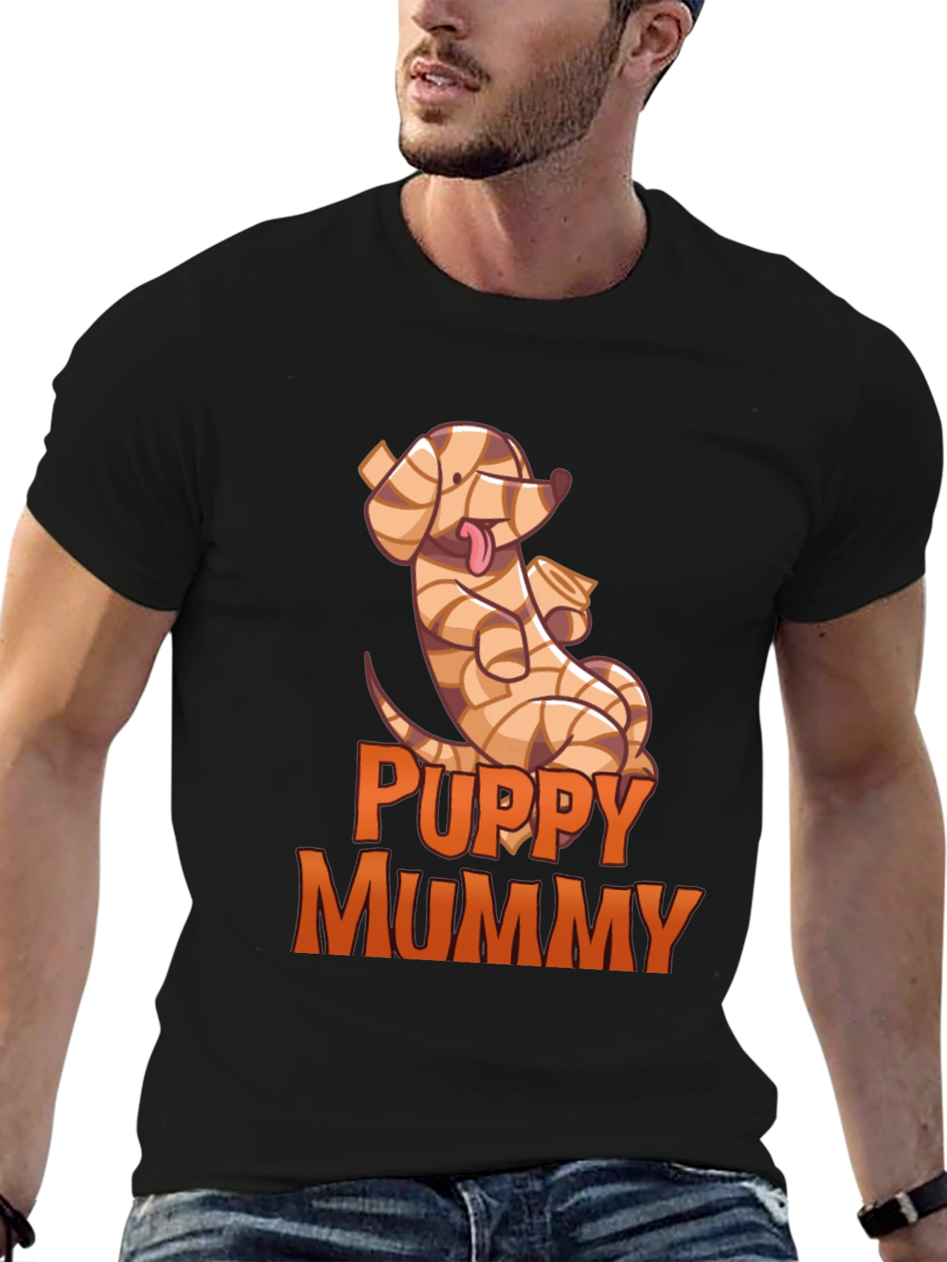 Black Puppy Mummy T-Shirt - Funny Halloween Dog Tee view 6