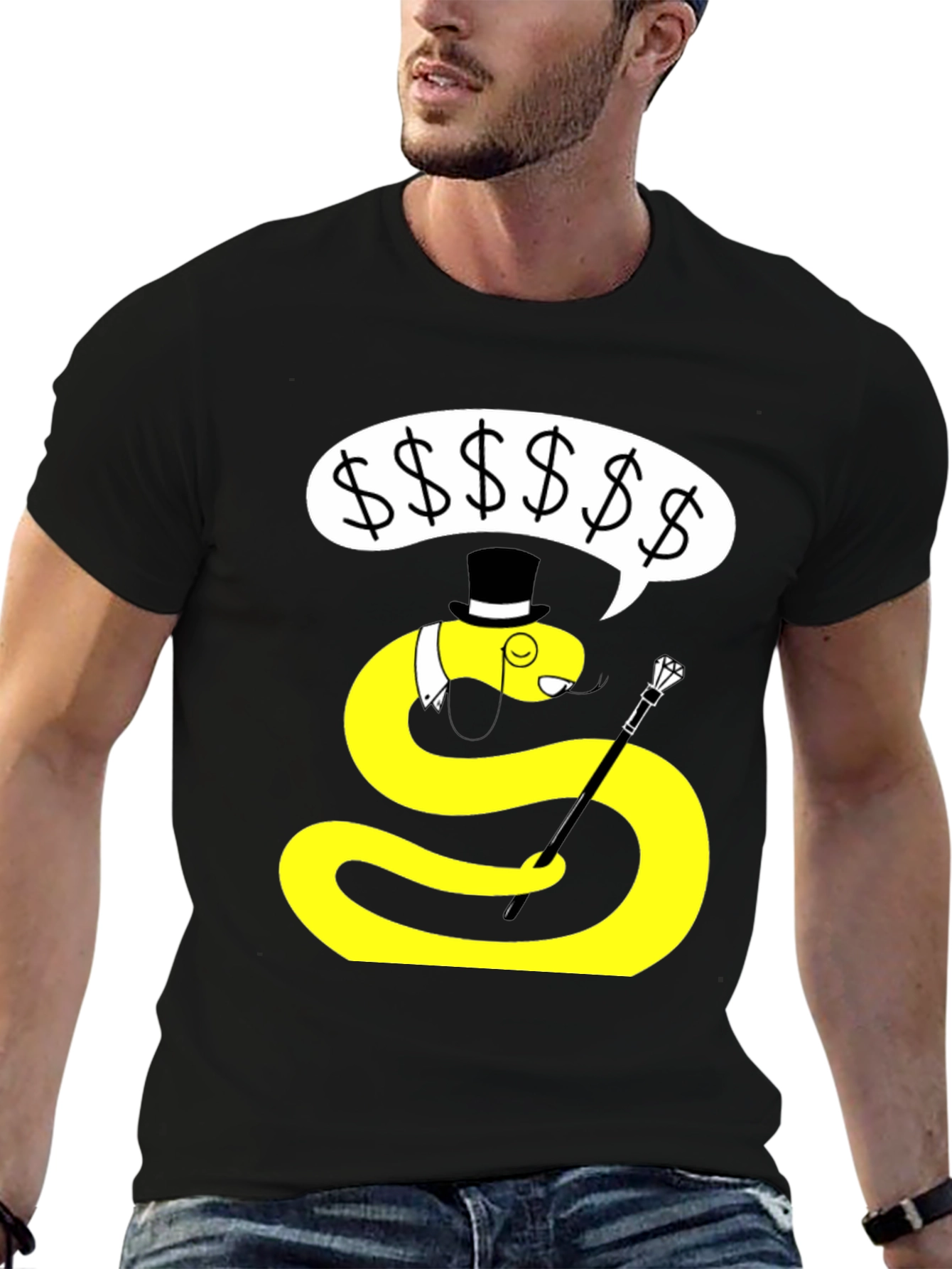 Black Dapper Snake T-Shirt - Funny Cartoon Animal Tee view 6