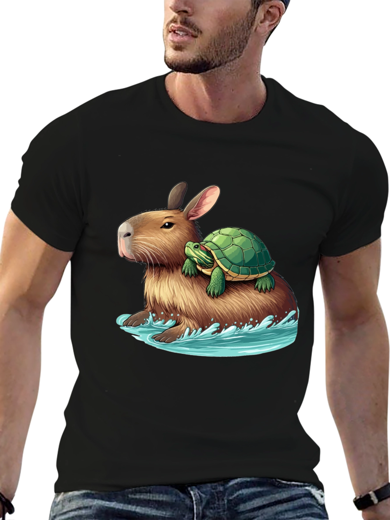 Black Capybara & Turtle Graphic Tee - Ride the Waves view 6
