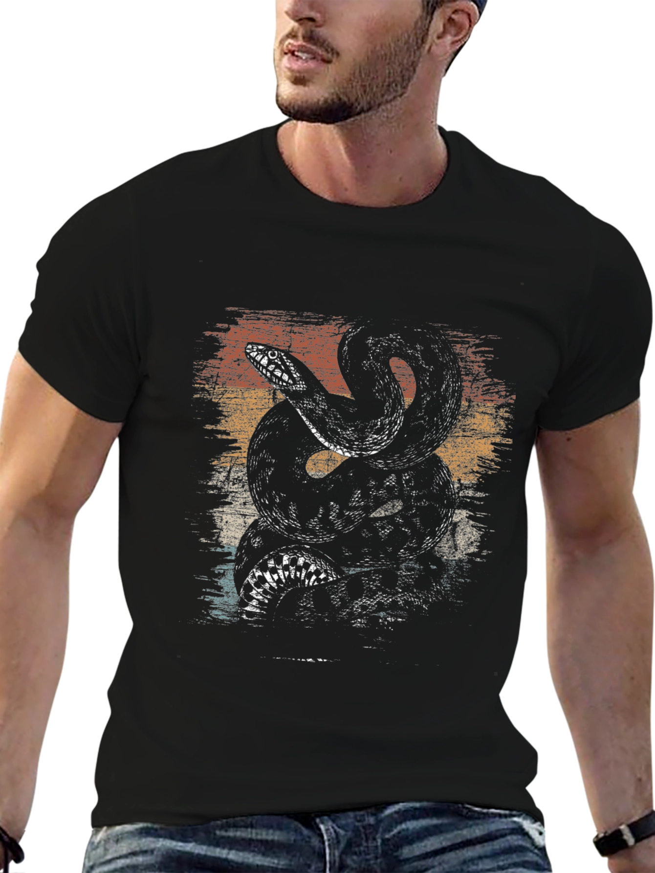 Black Retro Snake Graphic Tee - Men's Black T-Shirt view 6