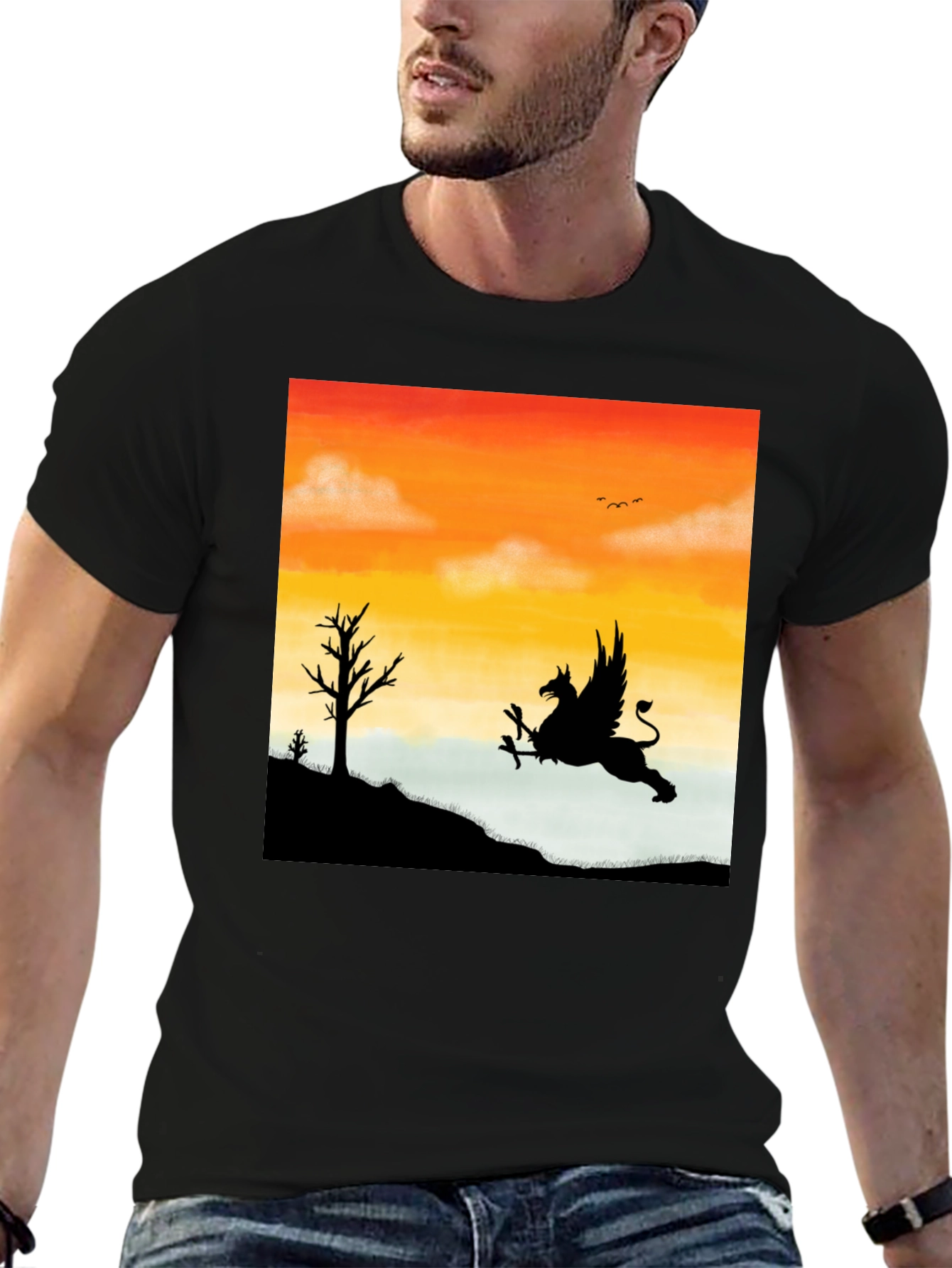 Black Gryphon Sunset T-Shirt - Mythical Creature Tee view 6