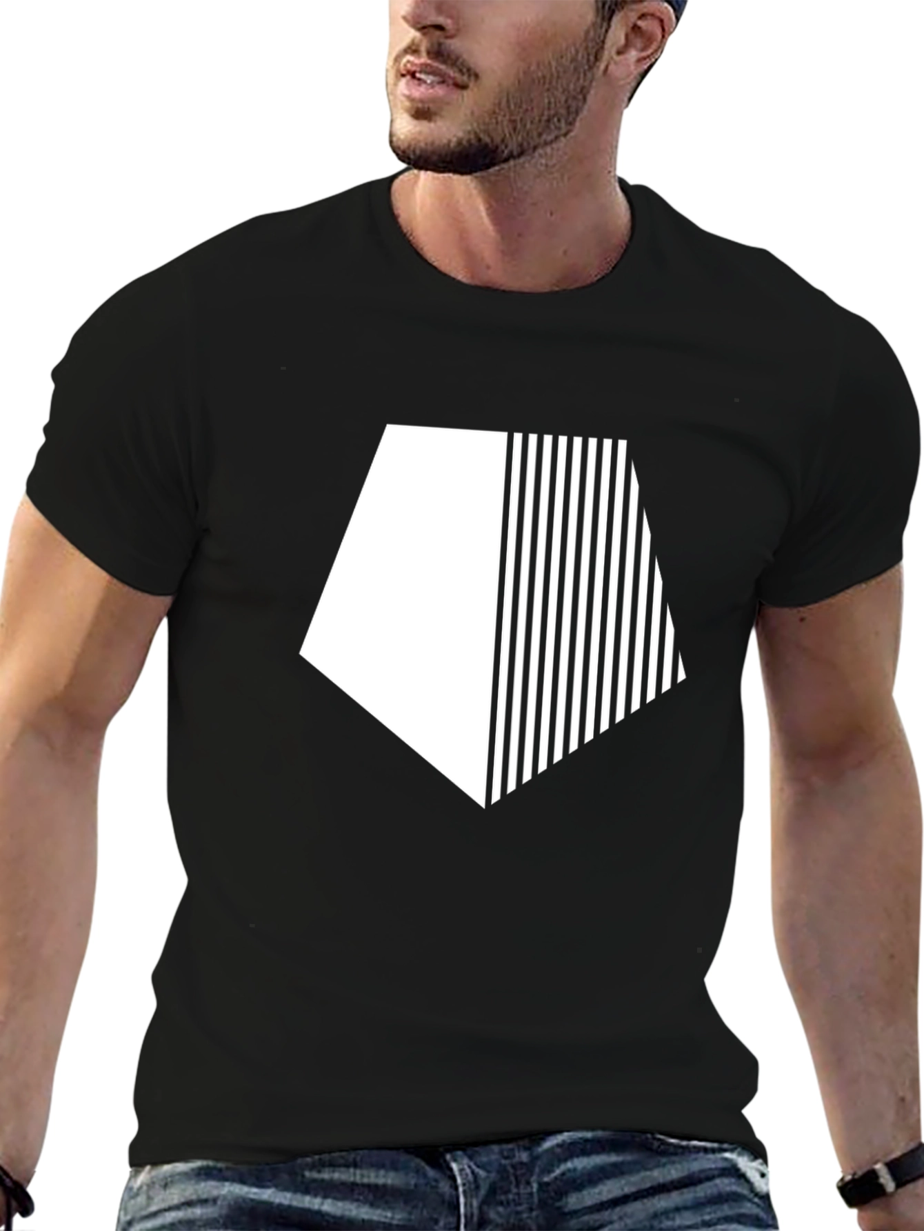Black Modern Geometric Graphic Tee - Black Cotton Blend view 6