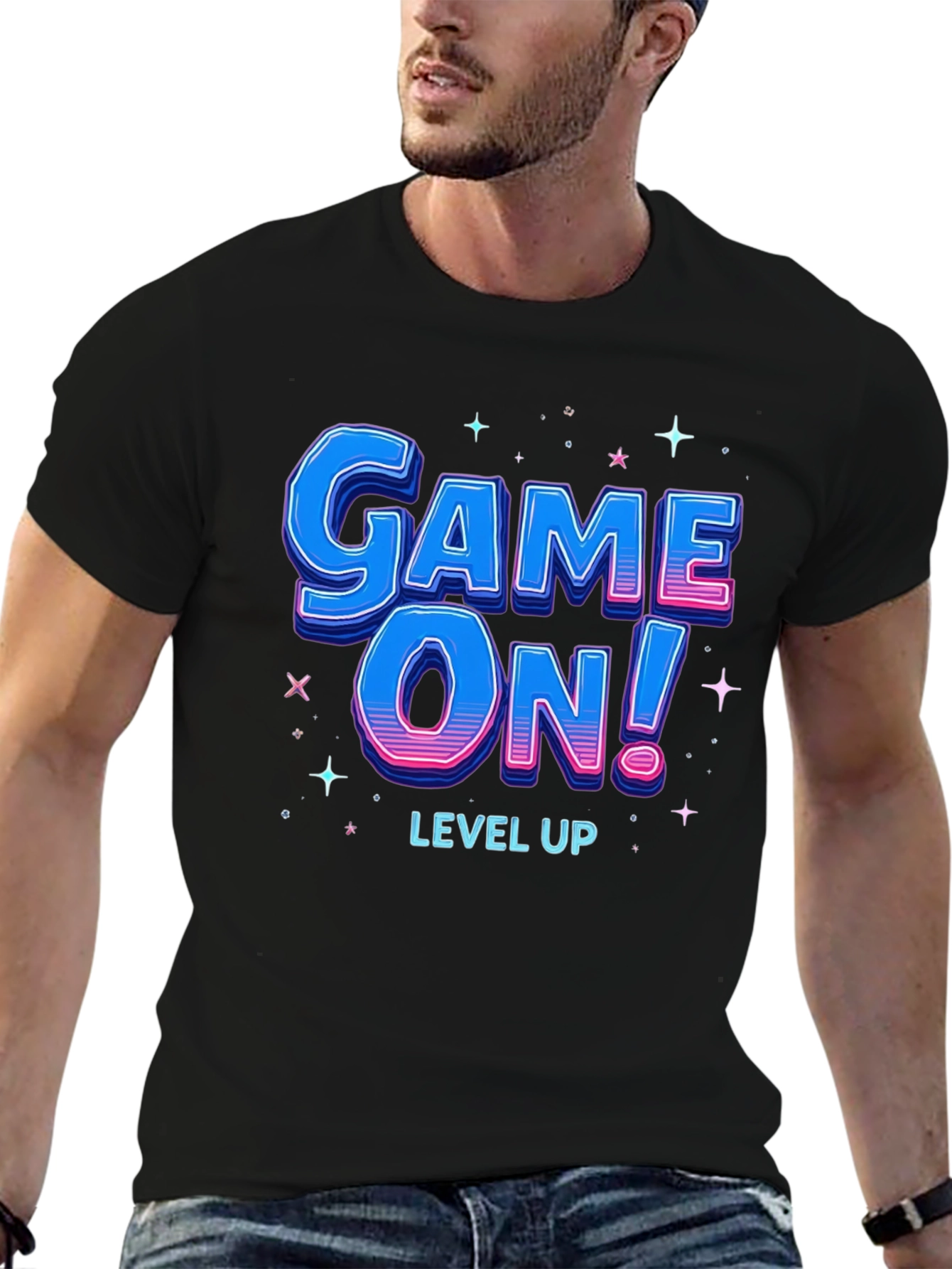 Black Game On! Level Up T-Shirt - Gamer Style view 6