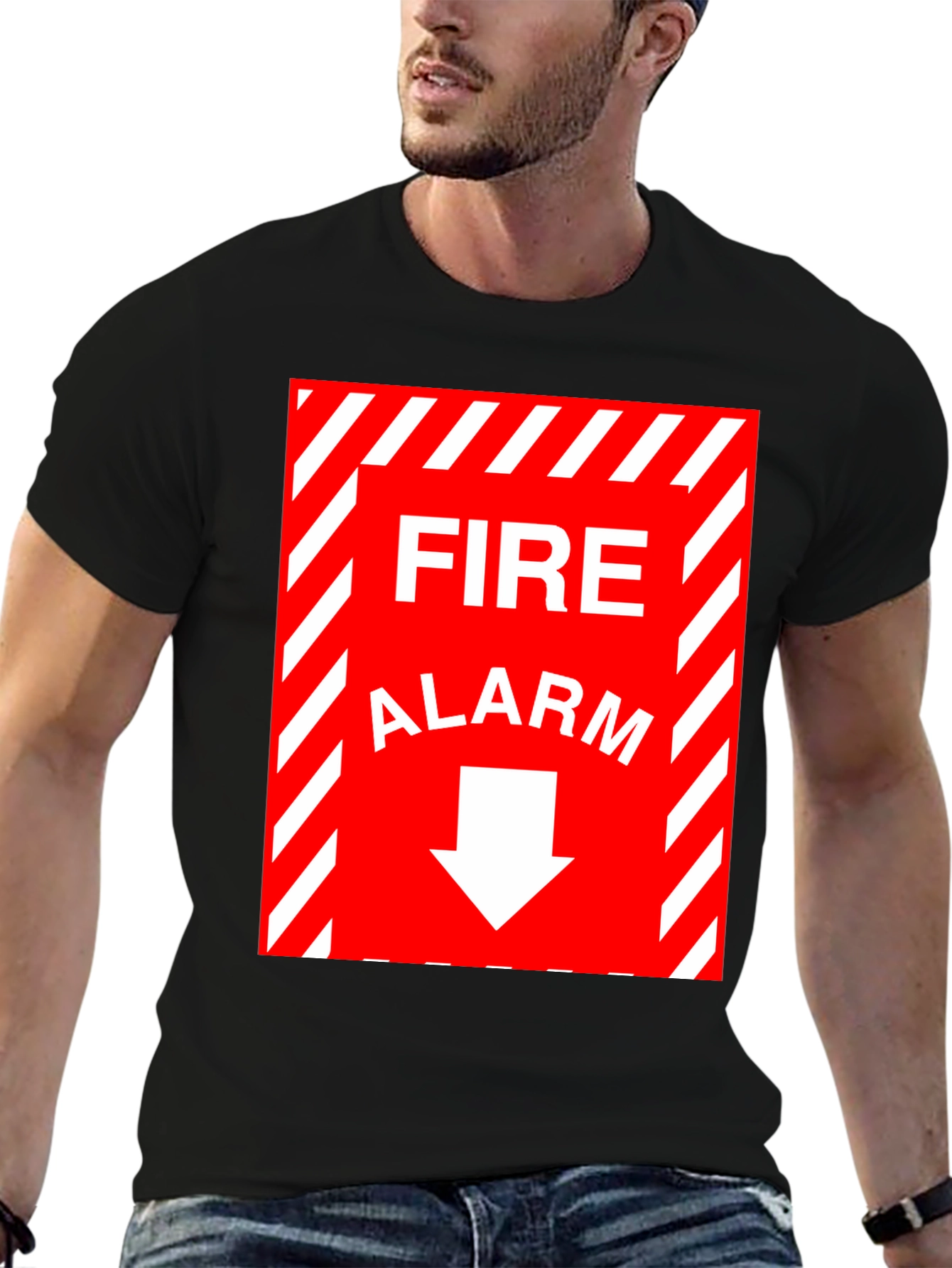 Black Fire Alarm Graphic Tee - Novelty T-Shirt view 6
