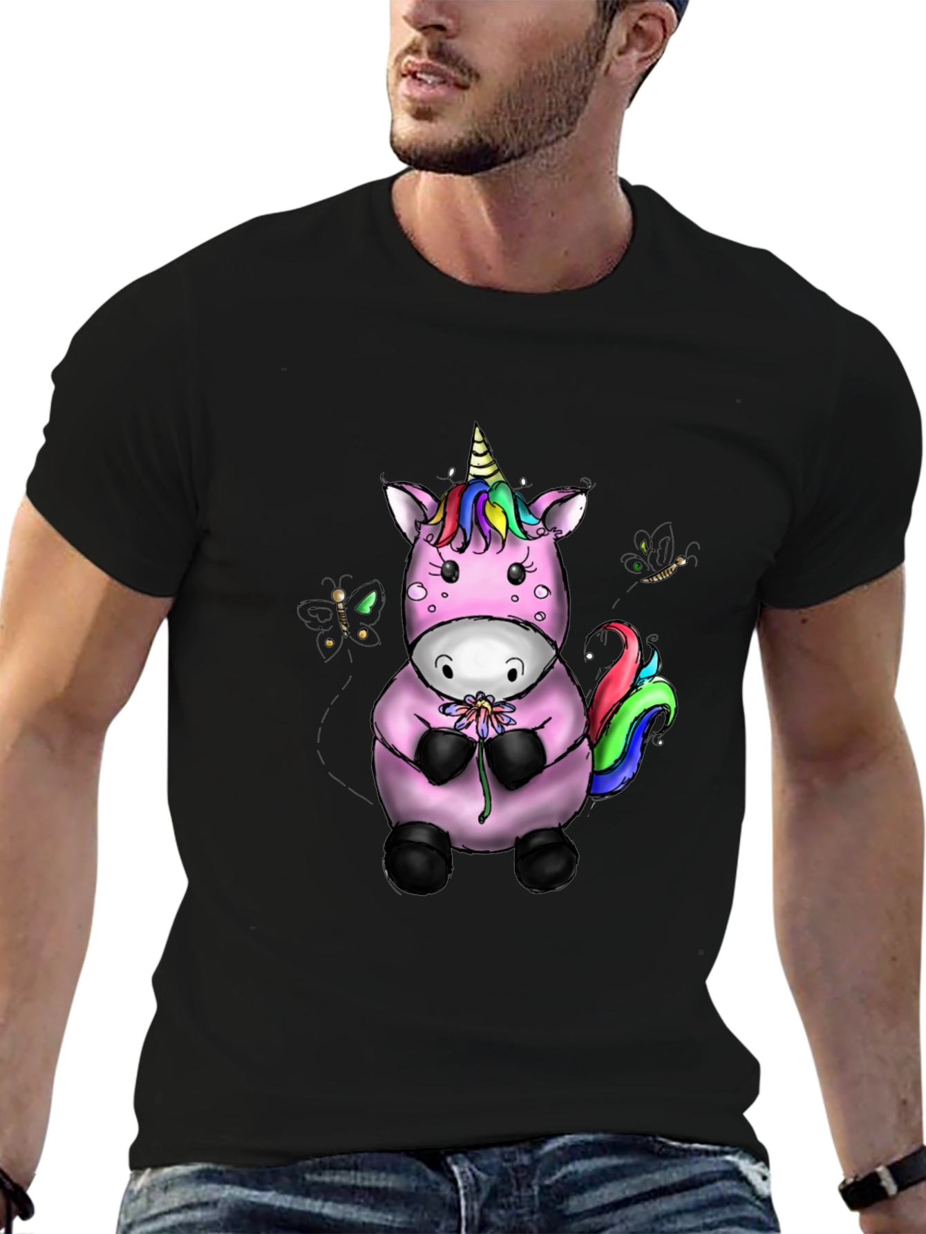 Black Unicorn Graphic Black T-Shirt view 6