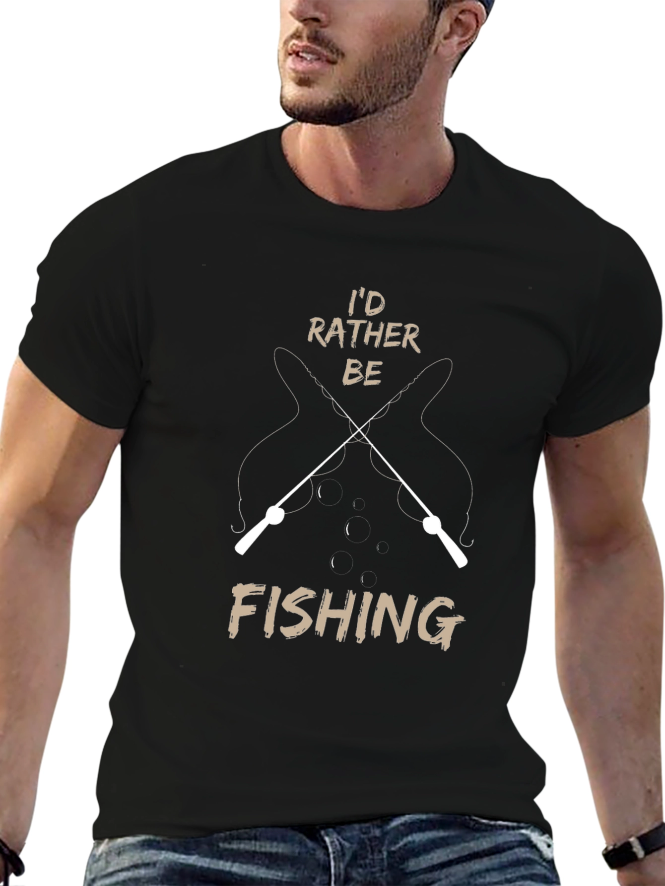 Black I'd Rather Be Fishing Graphic T-Shirt view 6