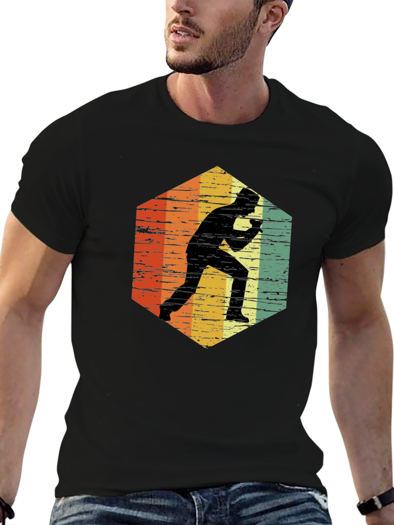 Black Retro Table Tennis Player T-Shirt view 6