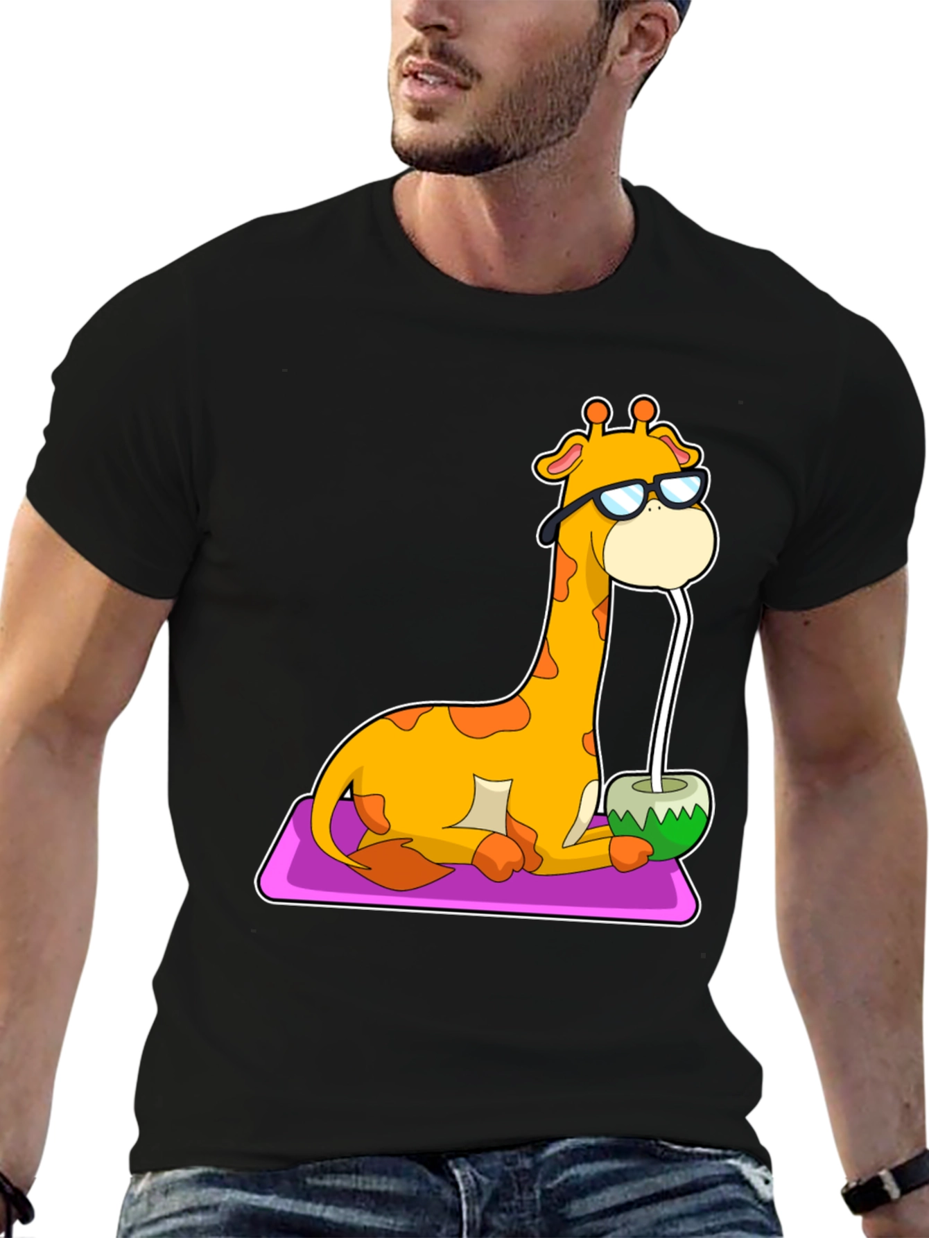 Black Cool Giraffe Coconut Drink Tee view 6