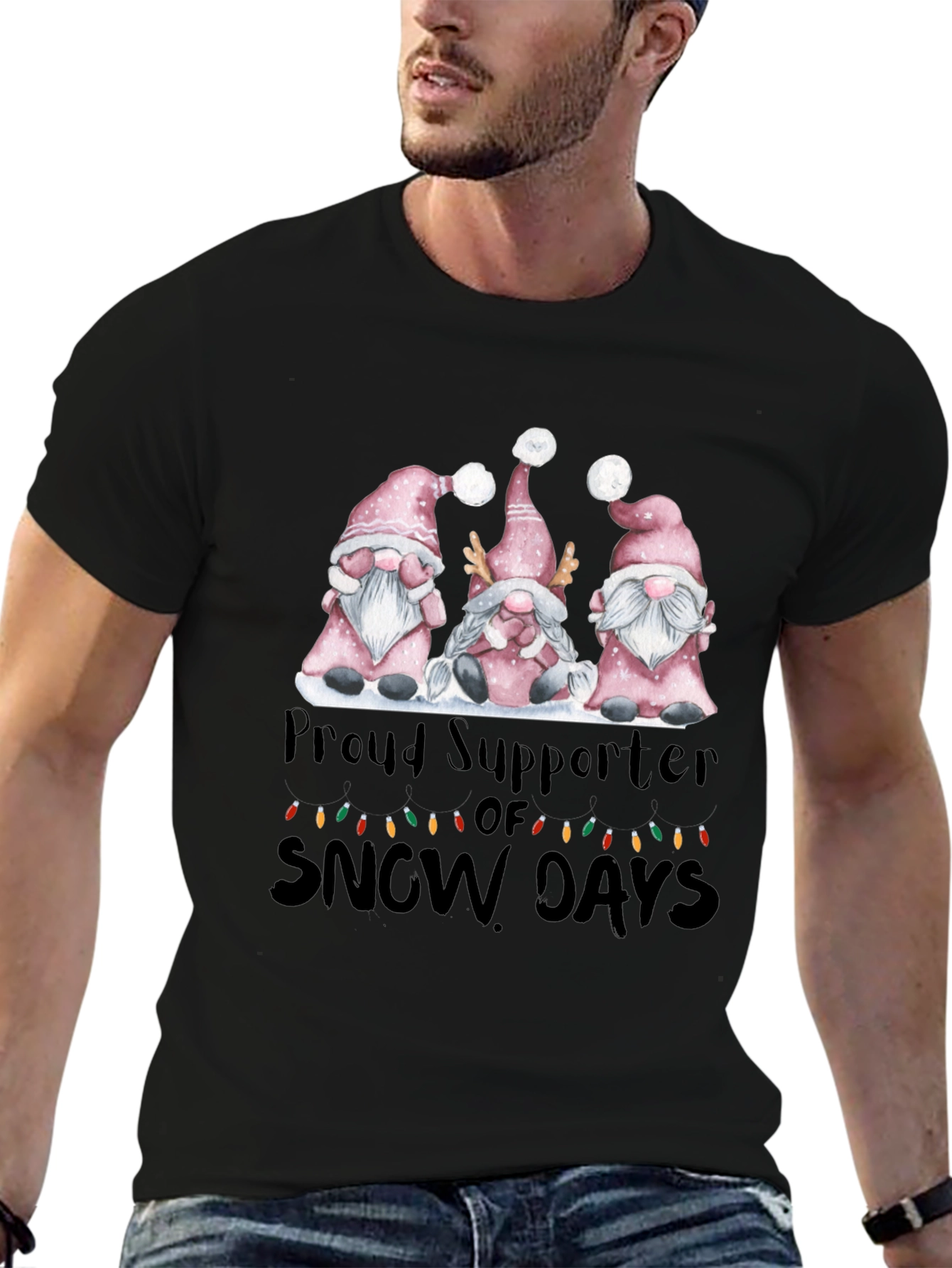 Black Proud Supporter of Snow Days Gnome T-Shirt view 6