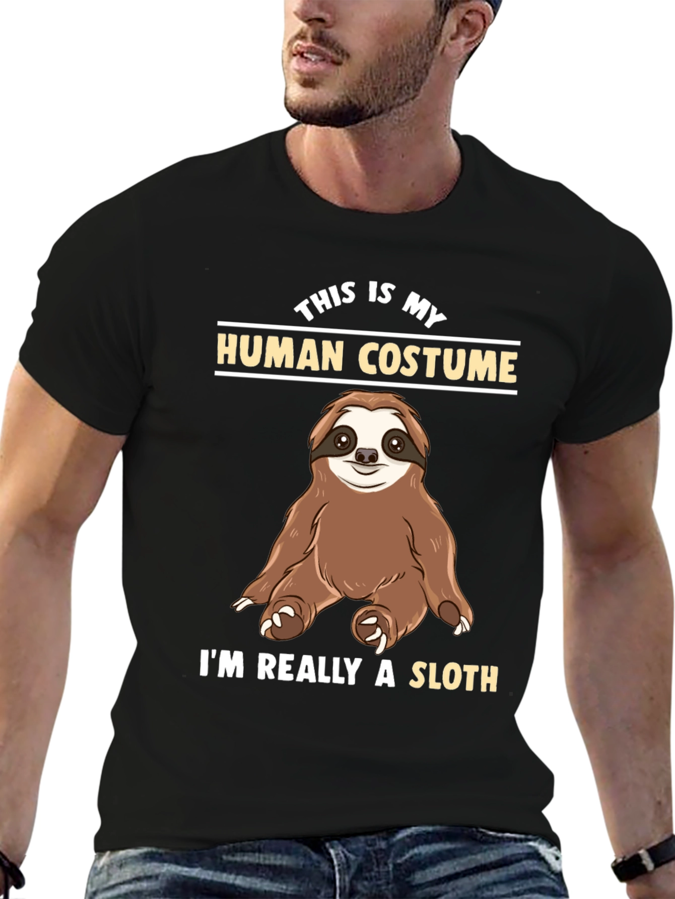 Black Funny Sloth Human Costume T-Shirt view 6