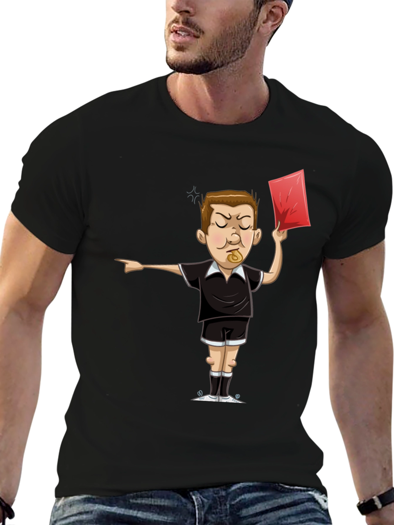 Black Funny Referee T-Shirt - Red Card Graphic Tee view 6