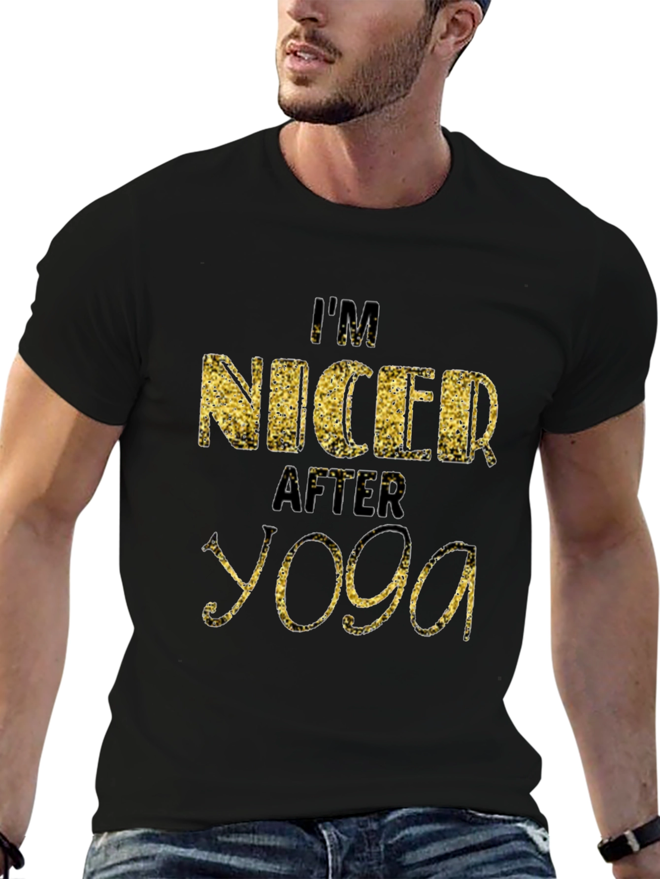 Black I'm Nicer After Yoga T-Shirt - Trendy Graphic Tee view 6