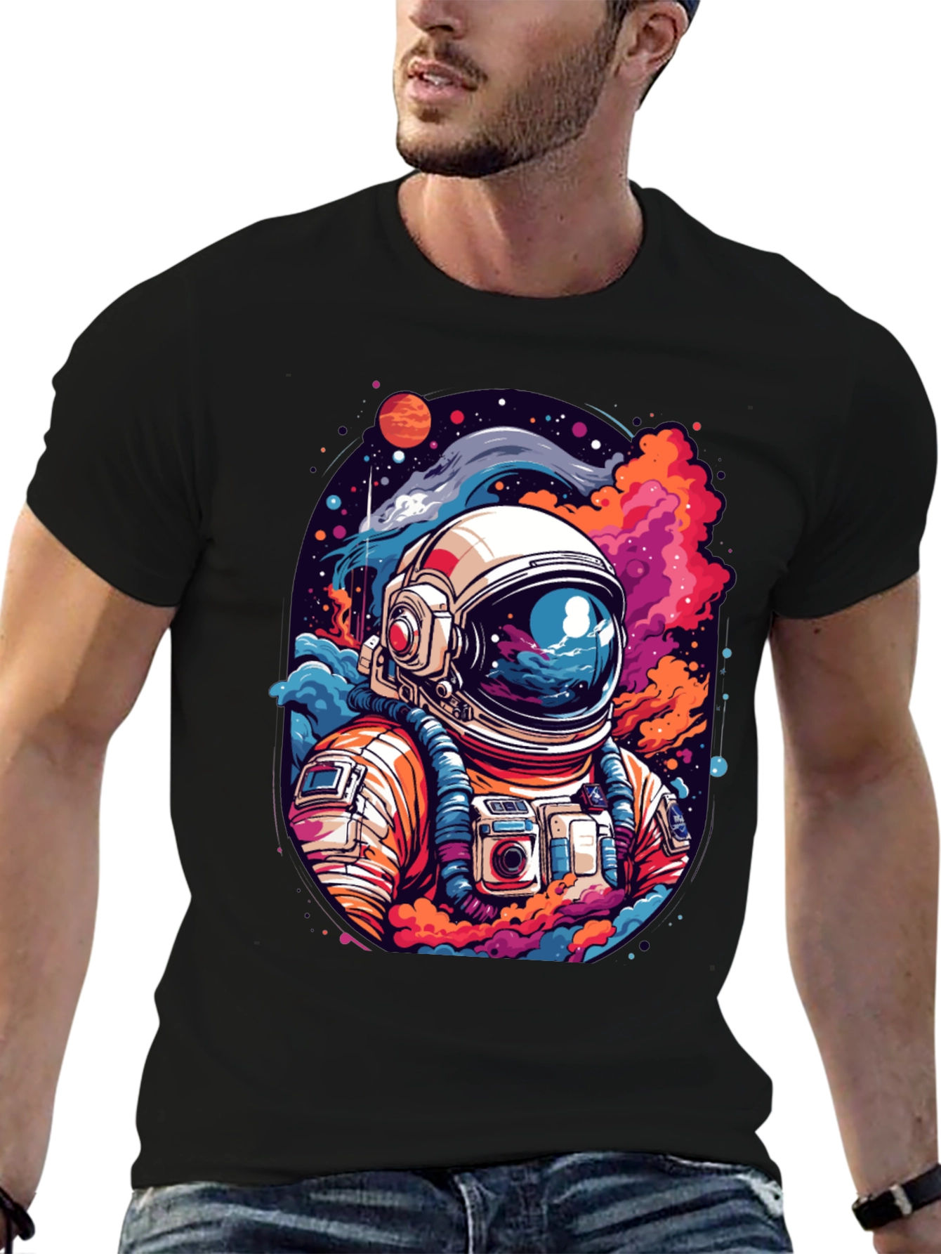 Black Cosmic Astronaut Graphic Tee - Men's Black T-Shirt view 6