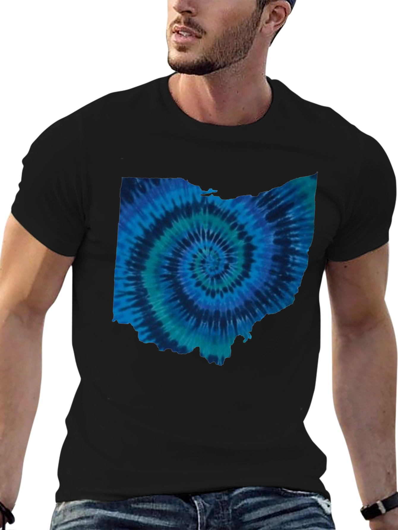 Black Ohio Tie Dye State Shape T-Shirt view 6