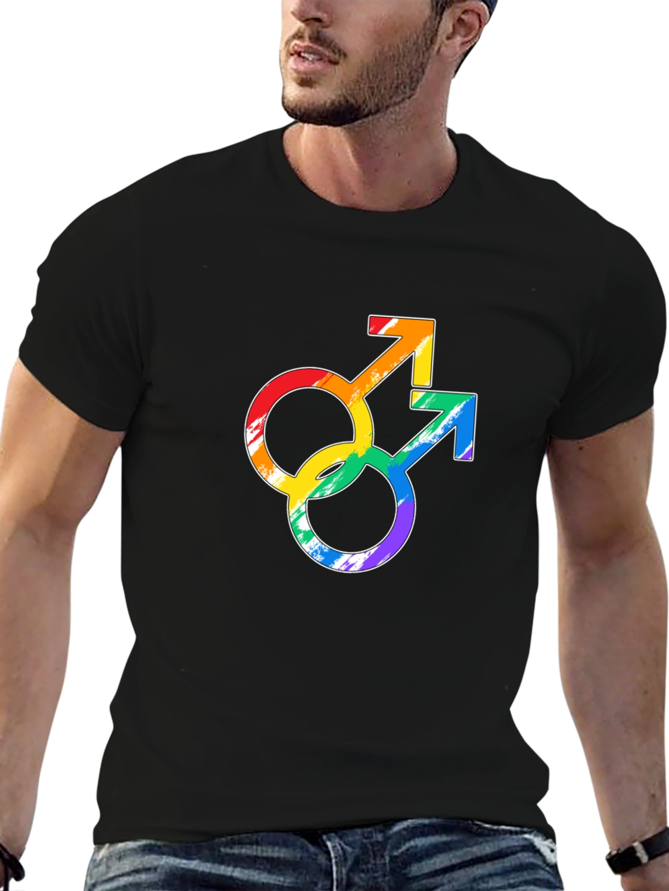 Black Rainbow Gay Pride Double Mars Symbol Black T-Shirt view 6
