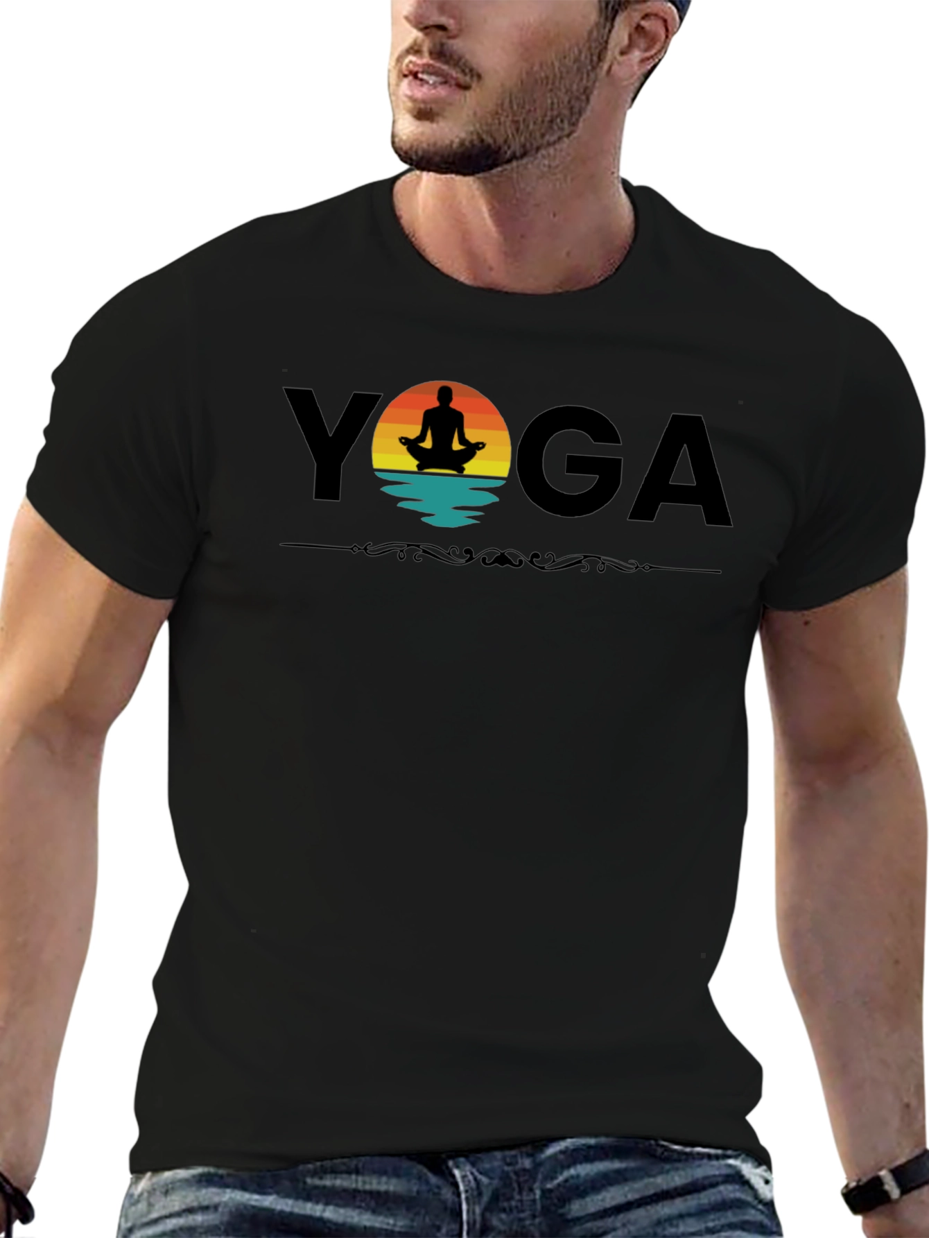 Black Yoga Silhouette Graphic Tee - Black Cotton Blend T-Shirt view 6