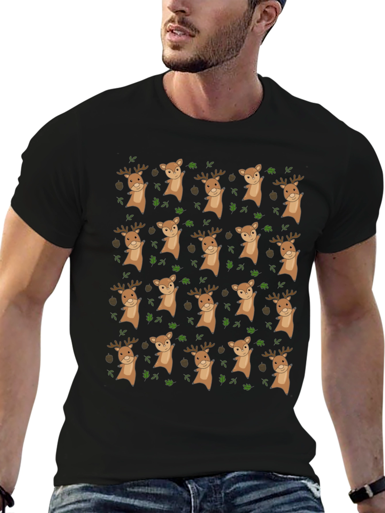 Black Novelty Deer Pattern T-Shirt view 6