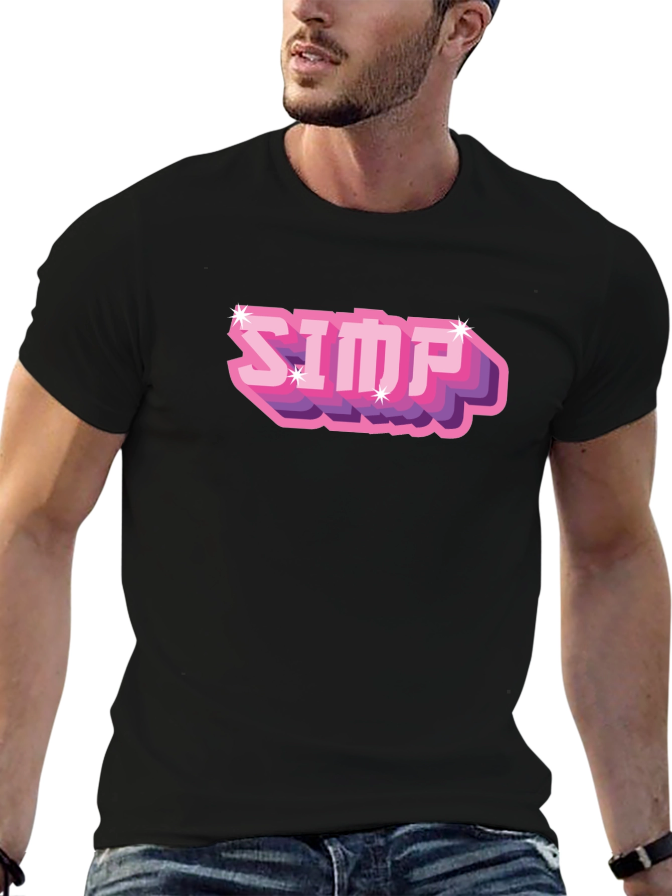 Black Simp Graphic T-Shirt - Black Cotton Blend view 6