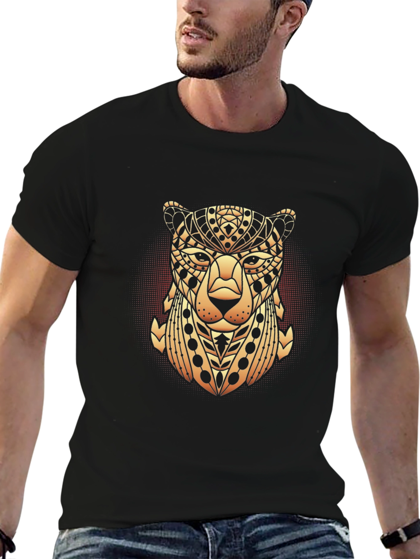 Black Geometric Cheetah Graphic Tee - Black view 6