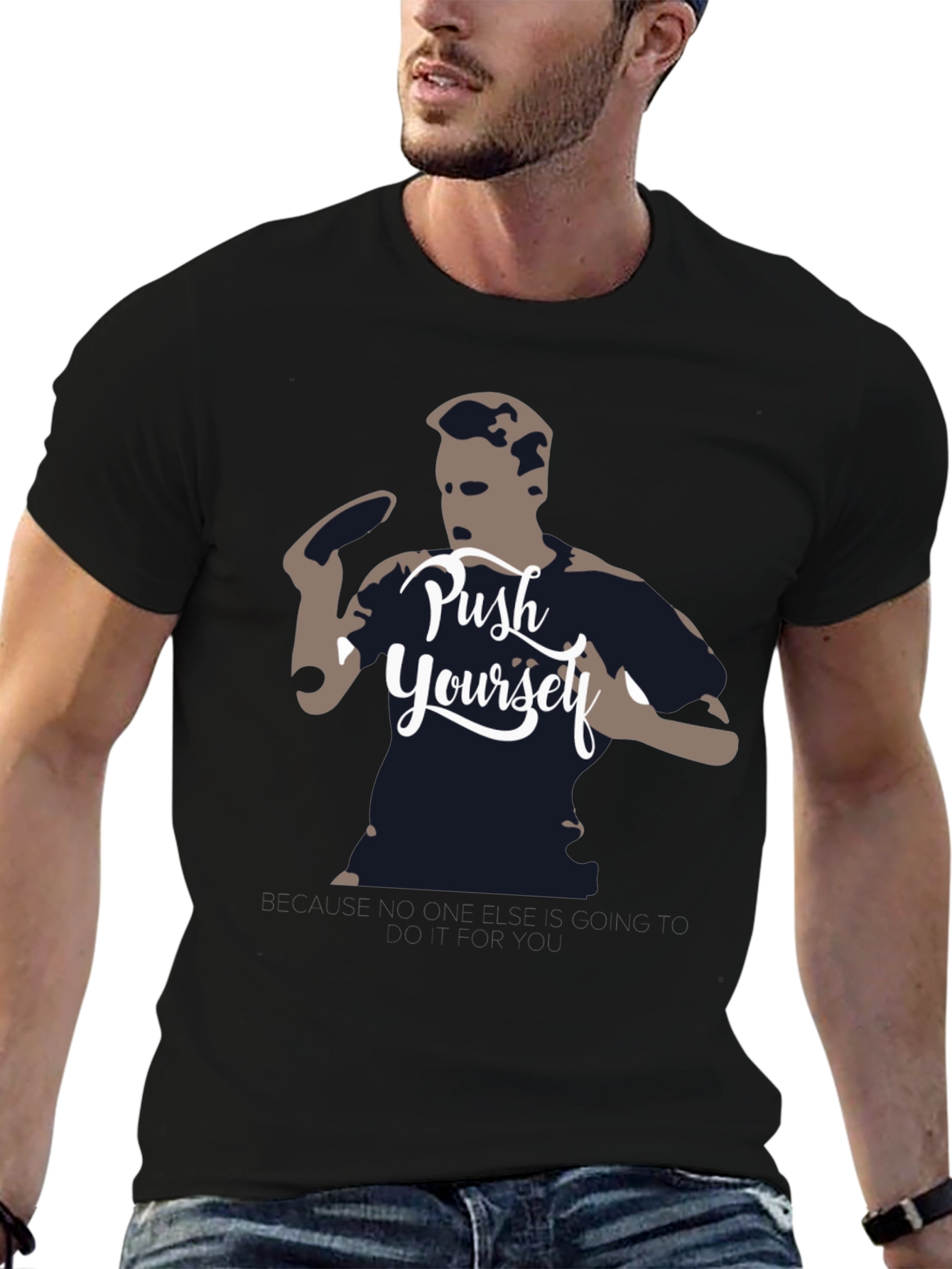 Black Push Yourself Graphic Tee - Black view 6