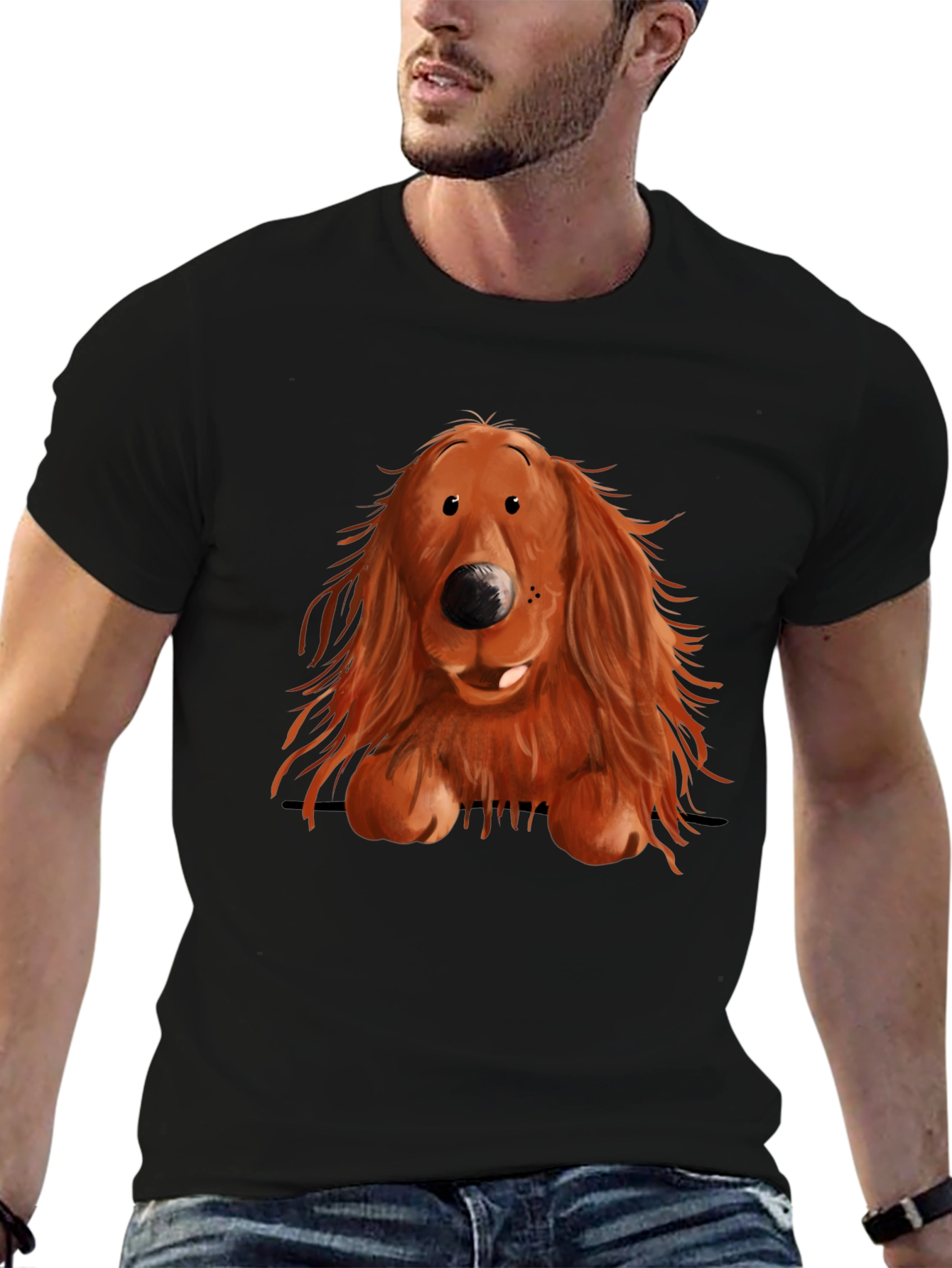 Black Cute Dog Graphic Print T-Shirt view 6