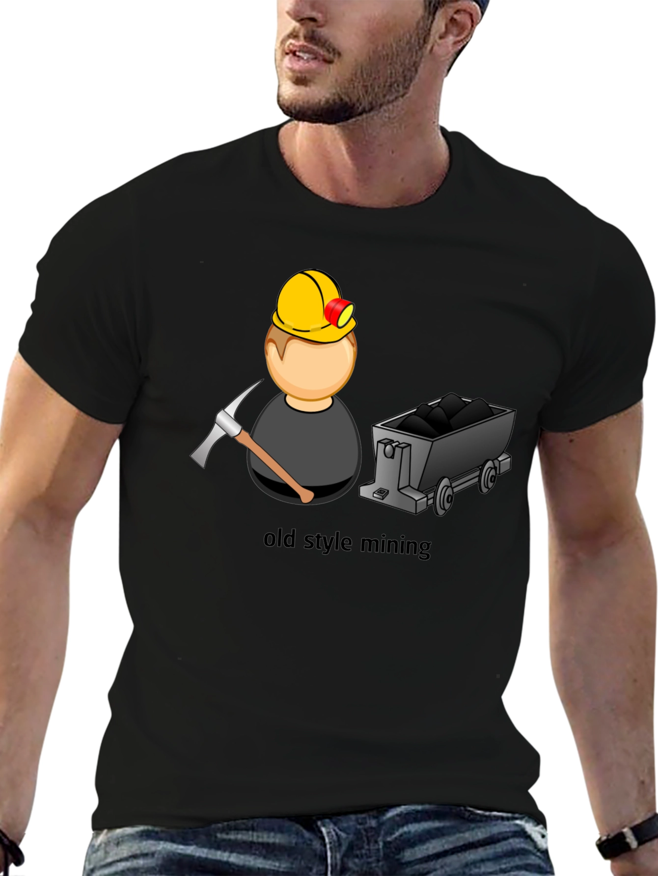 Black Old Style Mining T-Shirt - Classic Design view 6