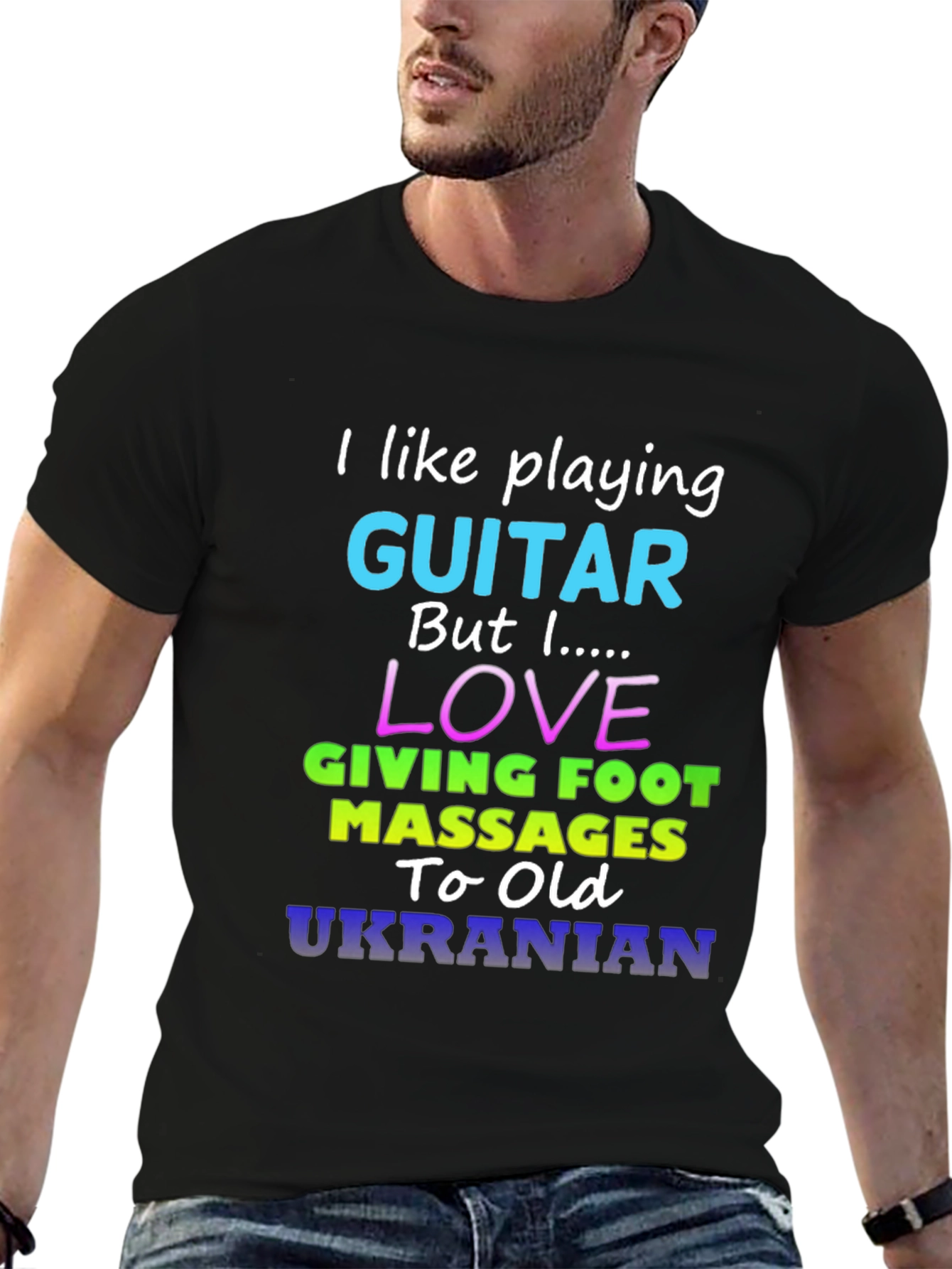 Black Funny "I Like Playing Guitar" Graphic T-Shirt view 6