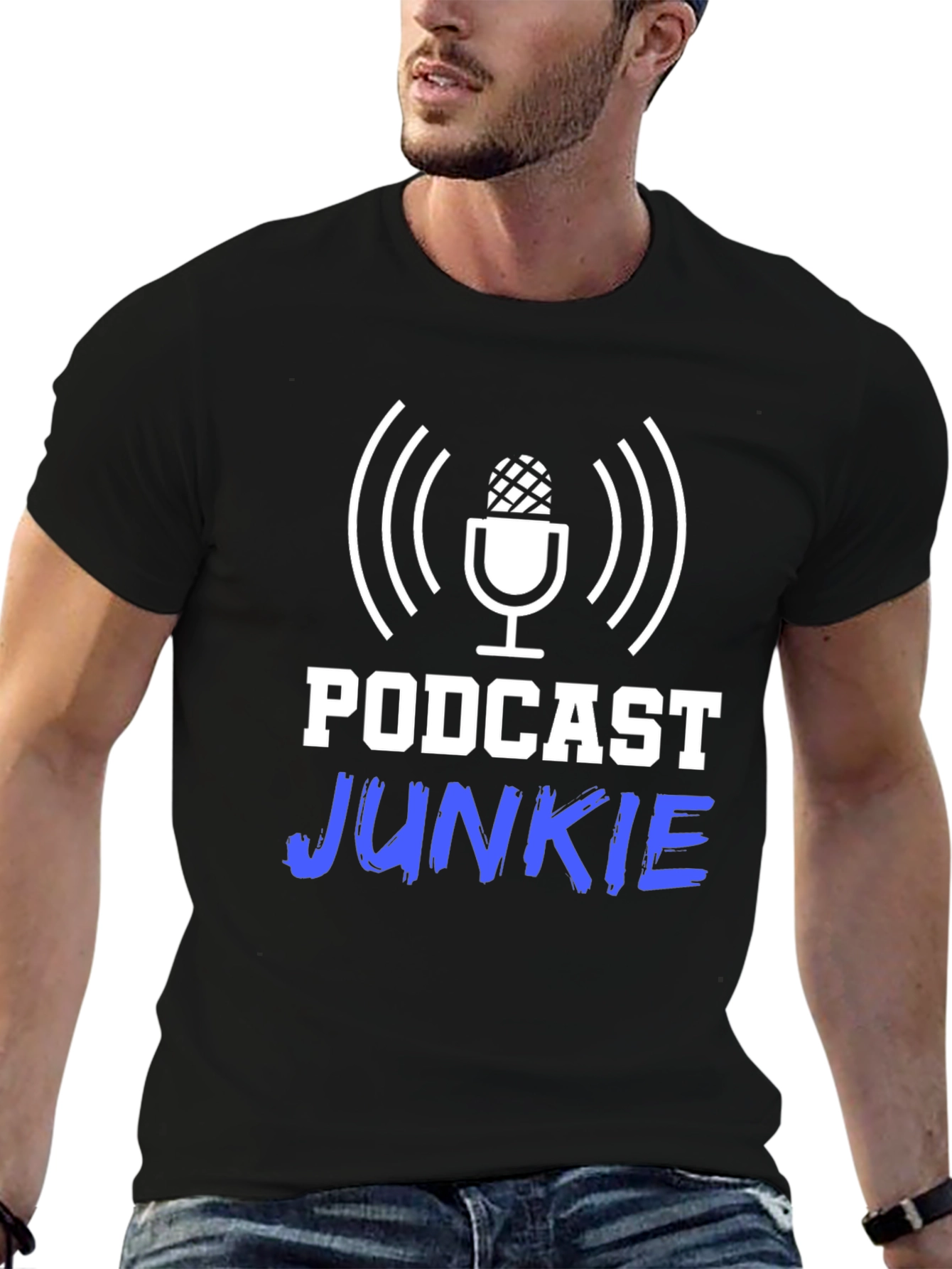Black Podcast Junkie Black T-Shirt - Audio Lover view 6