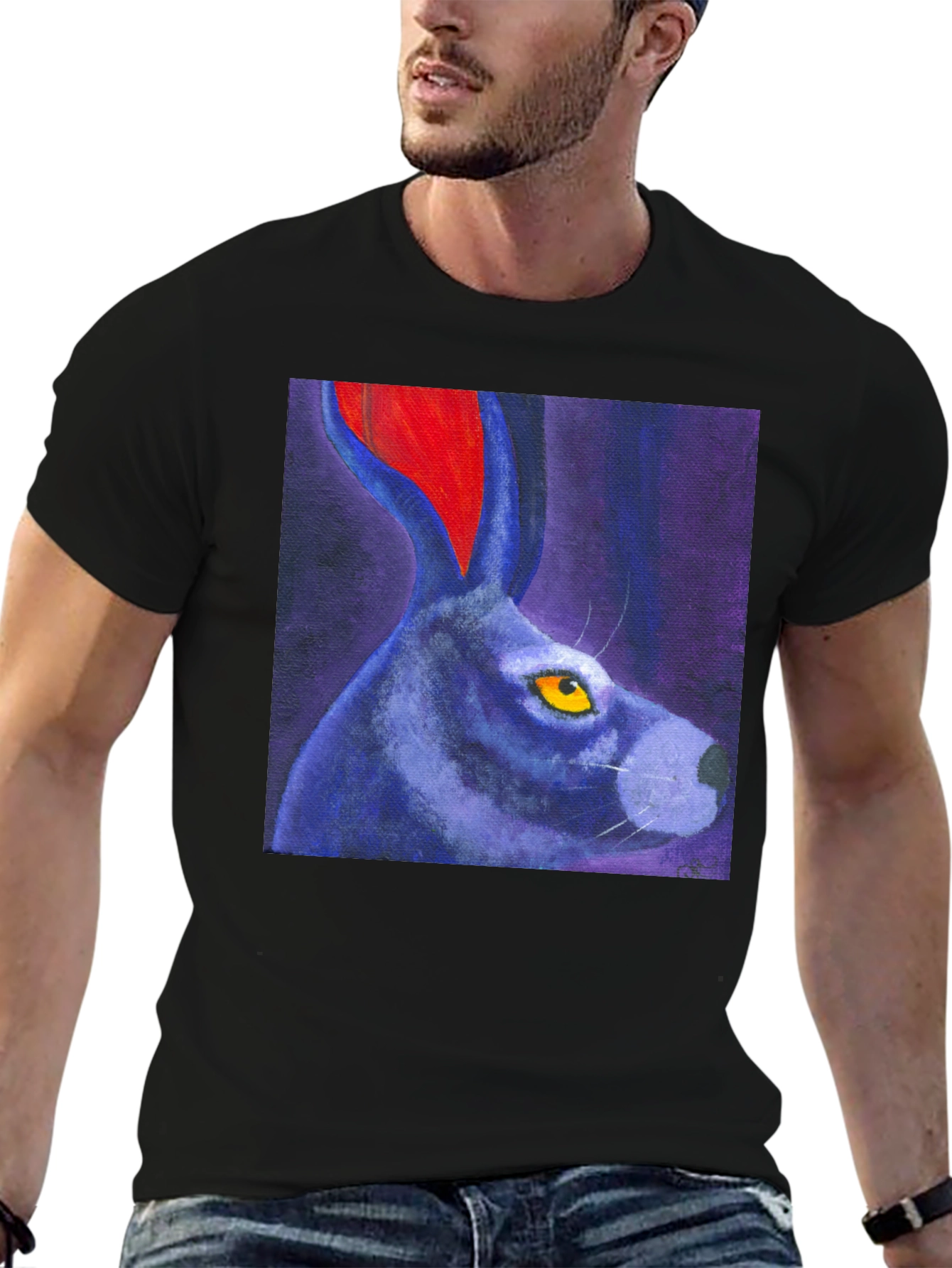 Black Rabbit Art Print Tee - Unique Graphic T-Shirt view 6